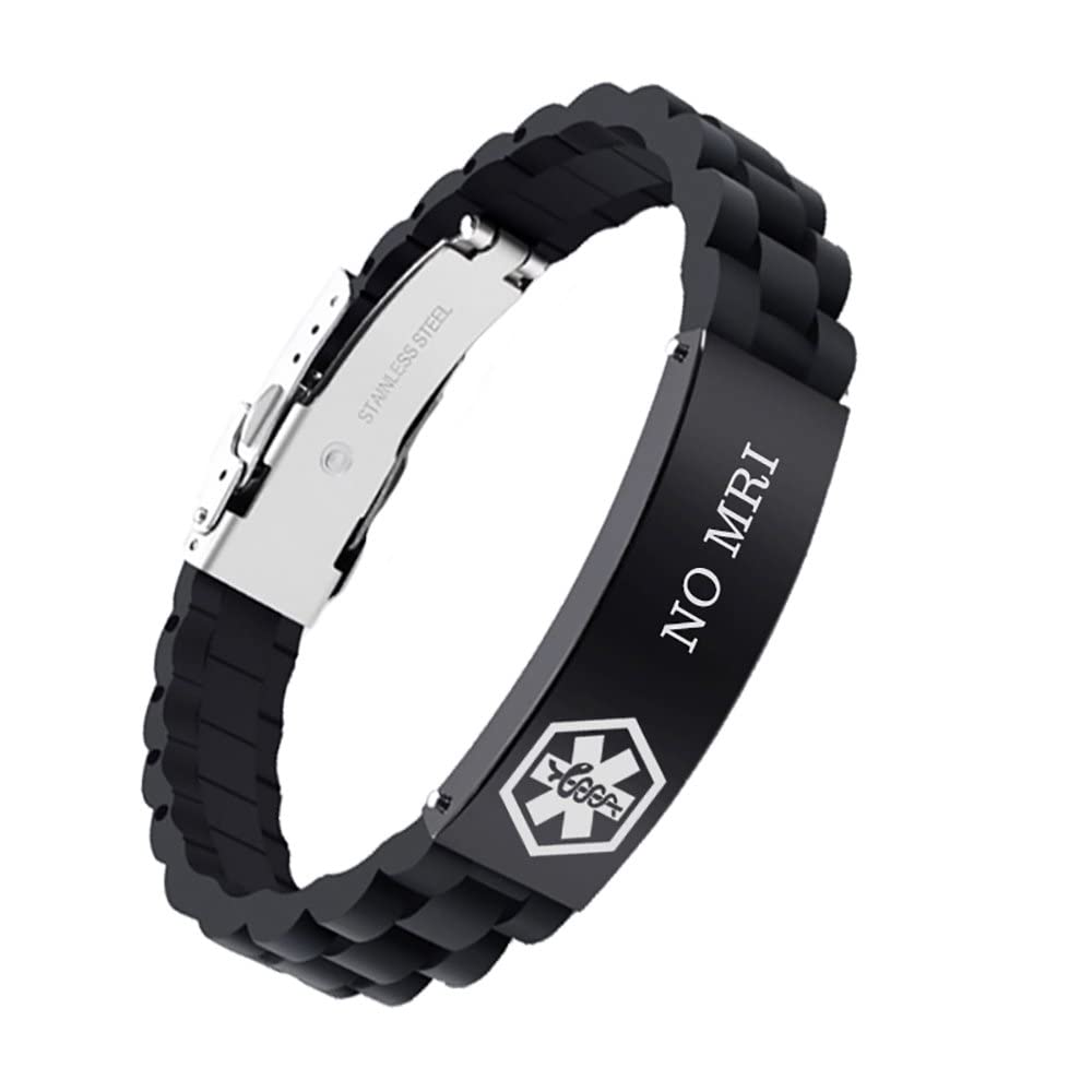 Adjustable Medical Alert Bracelet for Men & Women - Sport Silicone ID Bracelet with Free Engraving (8.5 Inches) - Perfect for Emergency Medical Identification, Outdoor Activities & Daily Wear