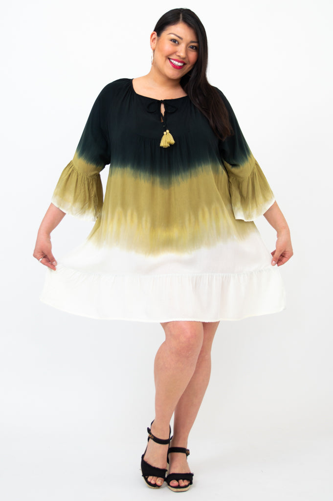 Ellie Dress - Black Dip Dye Flowy Midi Dress for Women | Perfect for Casual Outings, Date Nights & Summer Vacations