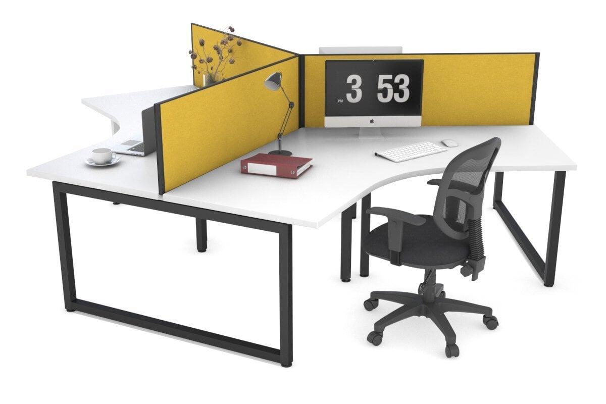 Quadro Loop Legs 3-Person 120 Degree Office Workstation - Modular Desk for Collaborative Workspaces & Team Projects