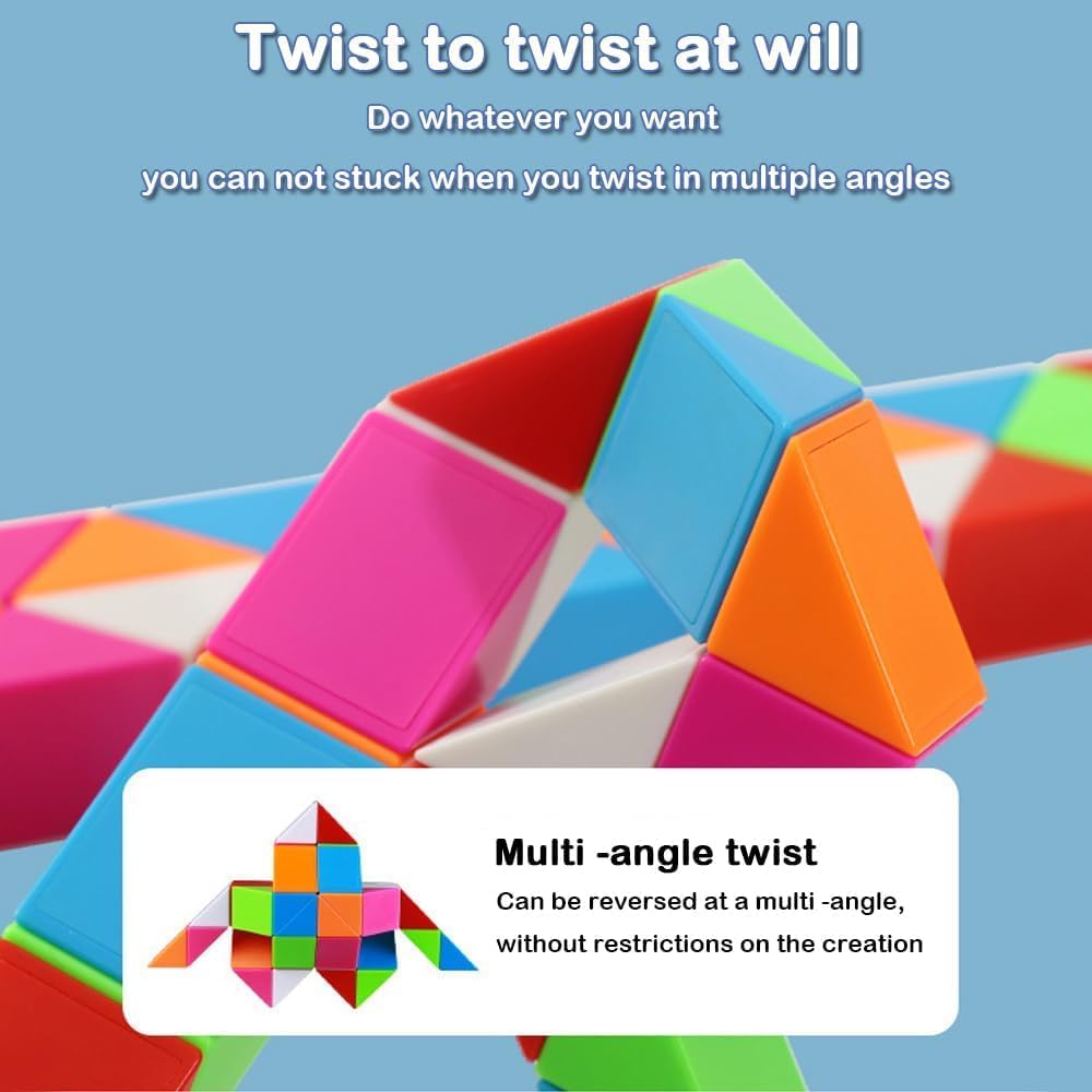 KITMEER Magic Snake Cube Twist Puzzle Toy (48 Blocks) – Brain Teaser for Kids Ages 6+ | STEM Learning, Stress Relief & Travel Entertainment