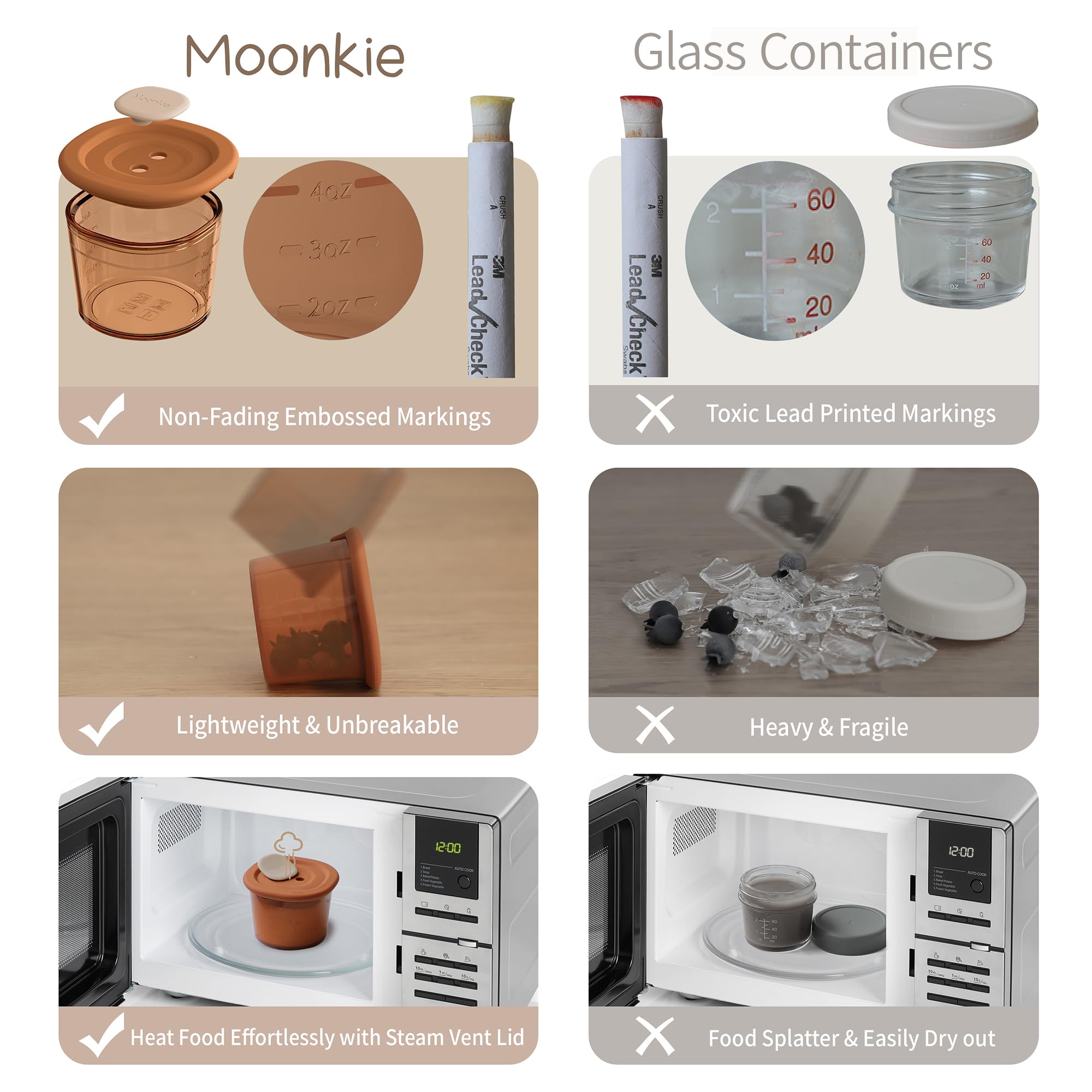 Moonkie Silicone Baby Food Storage Containers - 8oz & 4oz Airtight Baby Food Jars with Snack Cup Lids | Freezer, Microwave & Dishwasher Safe | Reusable Infant & Toddler Food Containers | Perfect for Homemade Purees, Snacks On-The-Go & Meal Prep