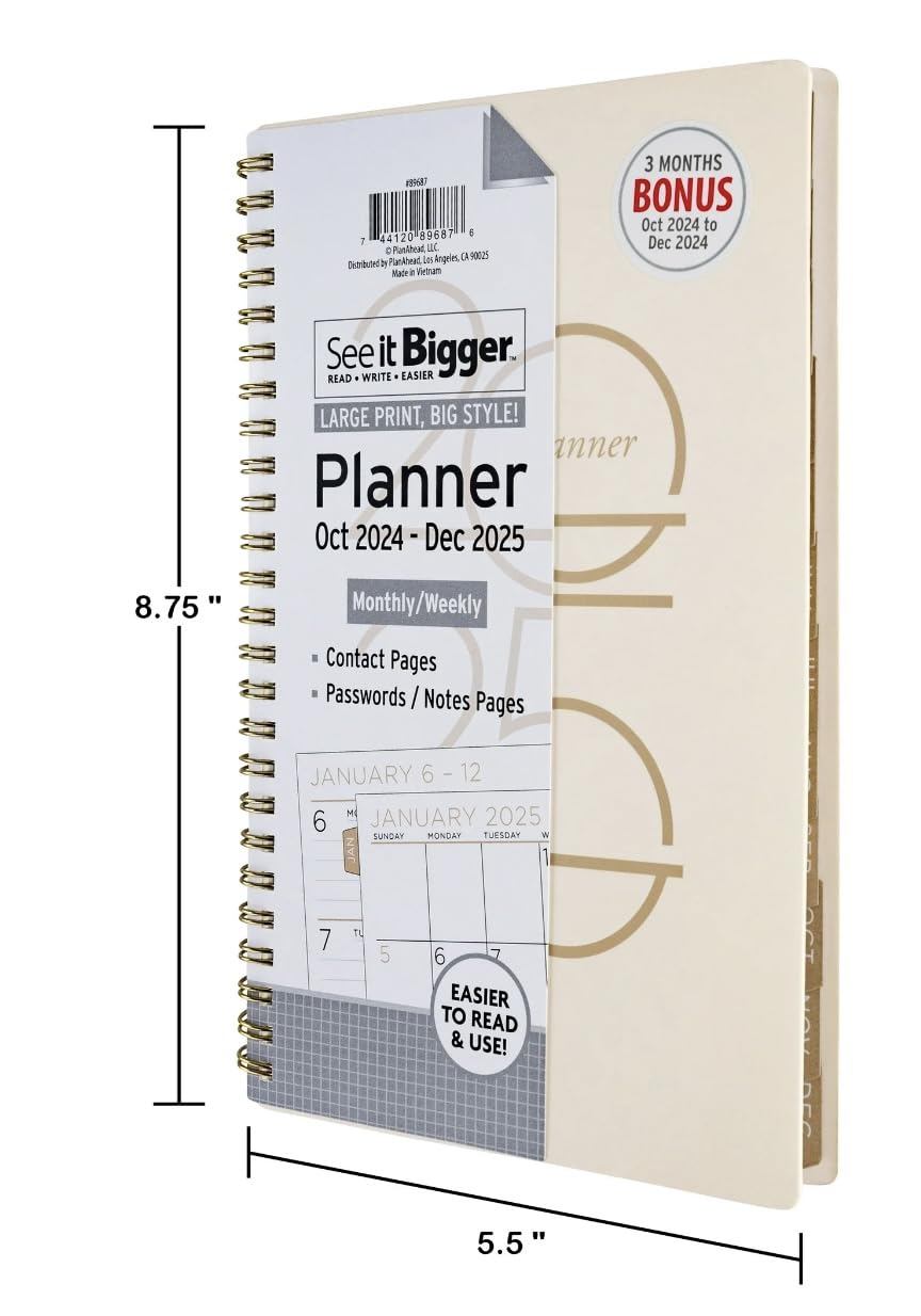 PlanAhead See IT Bigger October 2024 - December 2025 Monthly Weekly Planner - 8.75