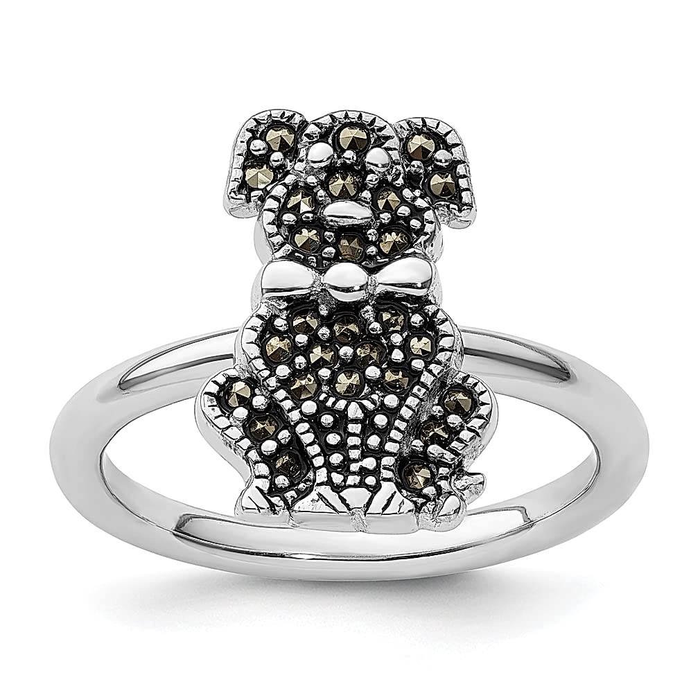 925 Sterling Silver Marcasite Dog Band Ring - Stackable Animal Jewelry for Women, Dainty Pet Lover Gift for Her - Perfect for Everyday Wear, Gifts & Special Occasions