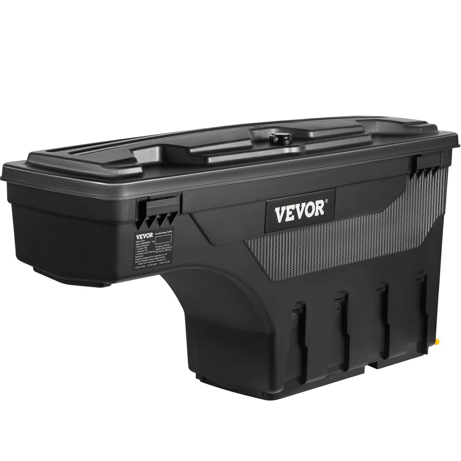 VEVOR 6.6 Gal Lockable Truck Bed Storage Box - Waterproof ABS Wheel Well Tool Box with Password Padlock | Compatible with Toyota Tundra 2007-2021 | Passenger Side Black | Perfect for Truck Accessories & Outdoor Gear Storage