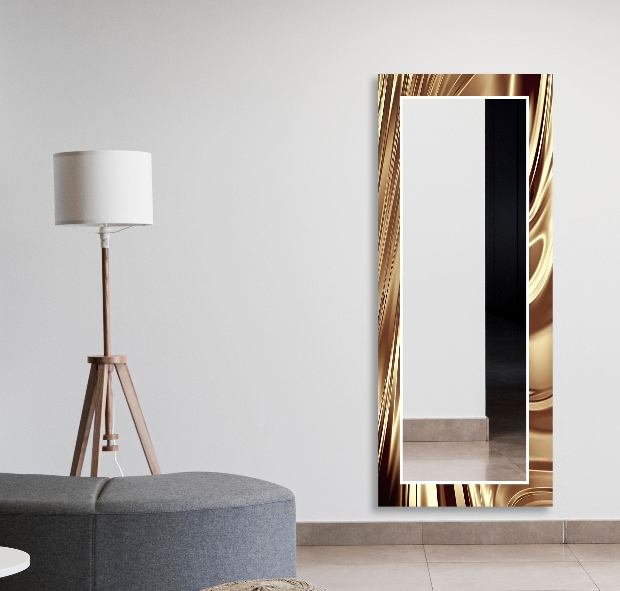 Abstract Shiny Brown Wall Mirror - Modern Decorative Mirror for Living Room, Bedroom & Entryway - Elegant Home Decor & Stylish Vanity Mirror