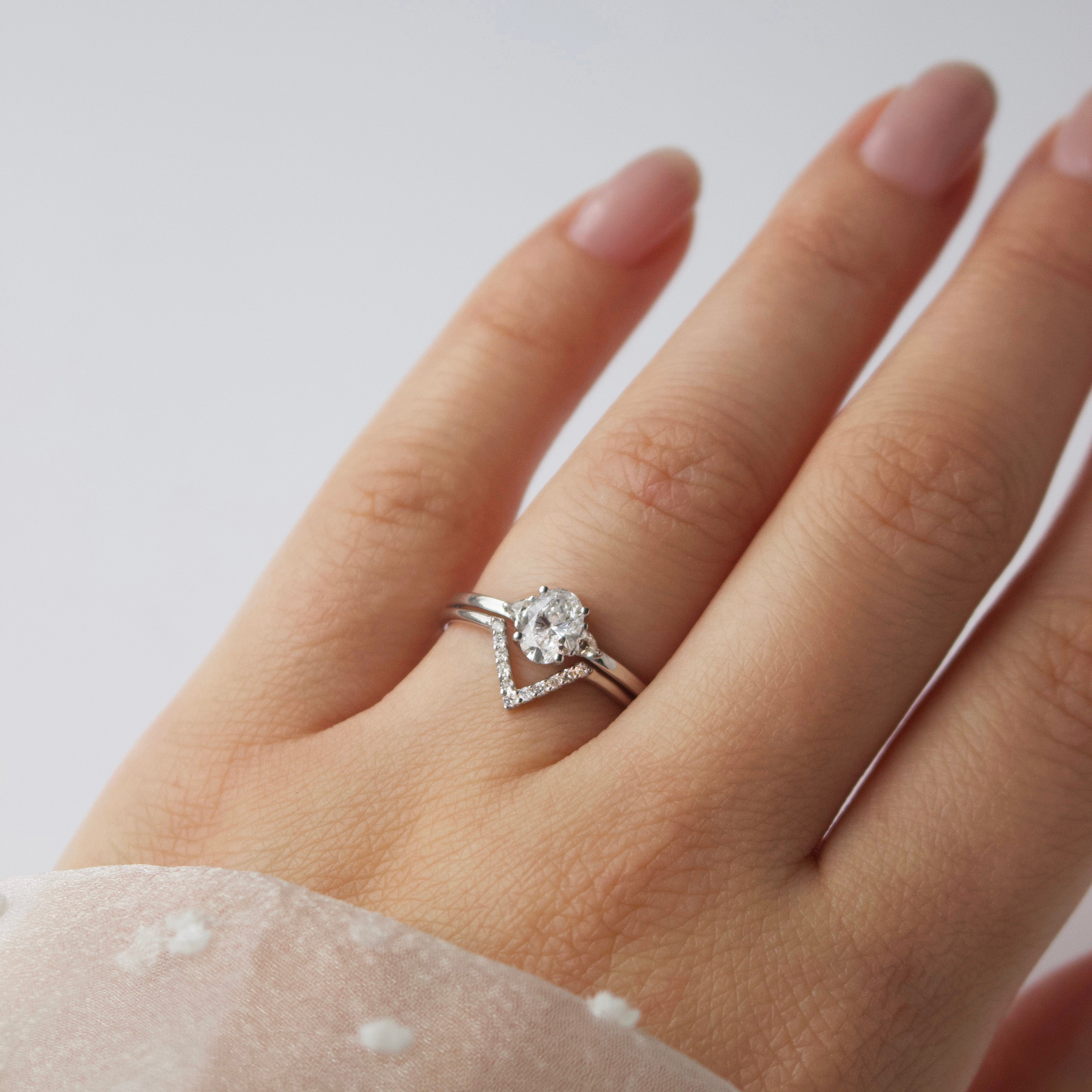 Diamond V-Shaped Hugging Ring - UK Size L - Elegant Stackable Ring for Women, Perfect for Everyday Wear & Special Occasions
