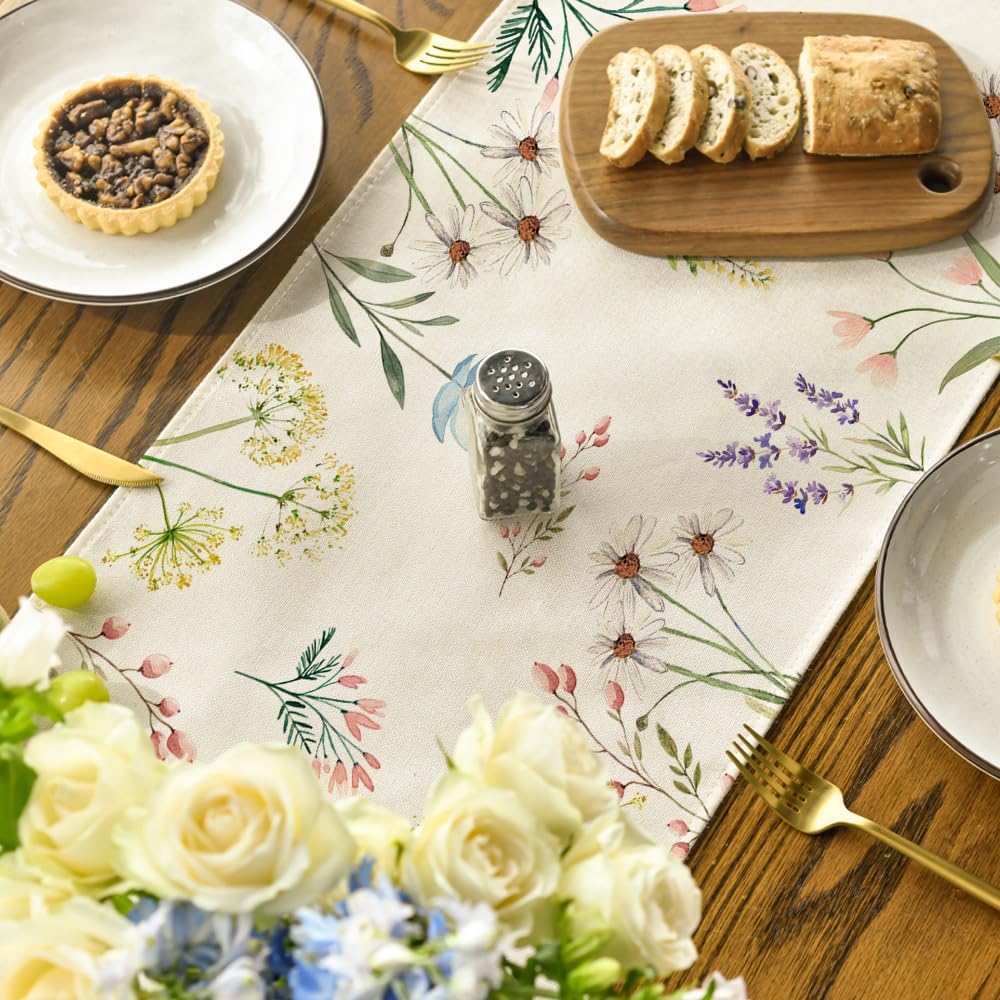 Artoid Mode Floral Table Runner - 13x48 Inch Seasonal Spring Summer Fall Decor for Kitchen Dining Table, Home Party & Wedding Decoration | Perfect for Holiday Gatherings and Special Occasions