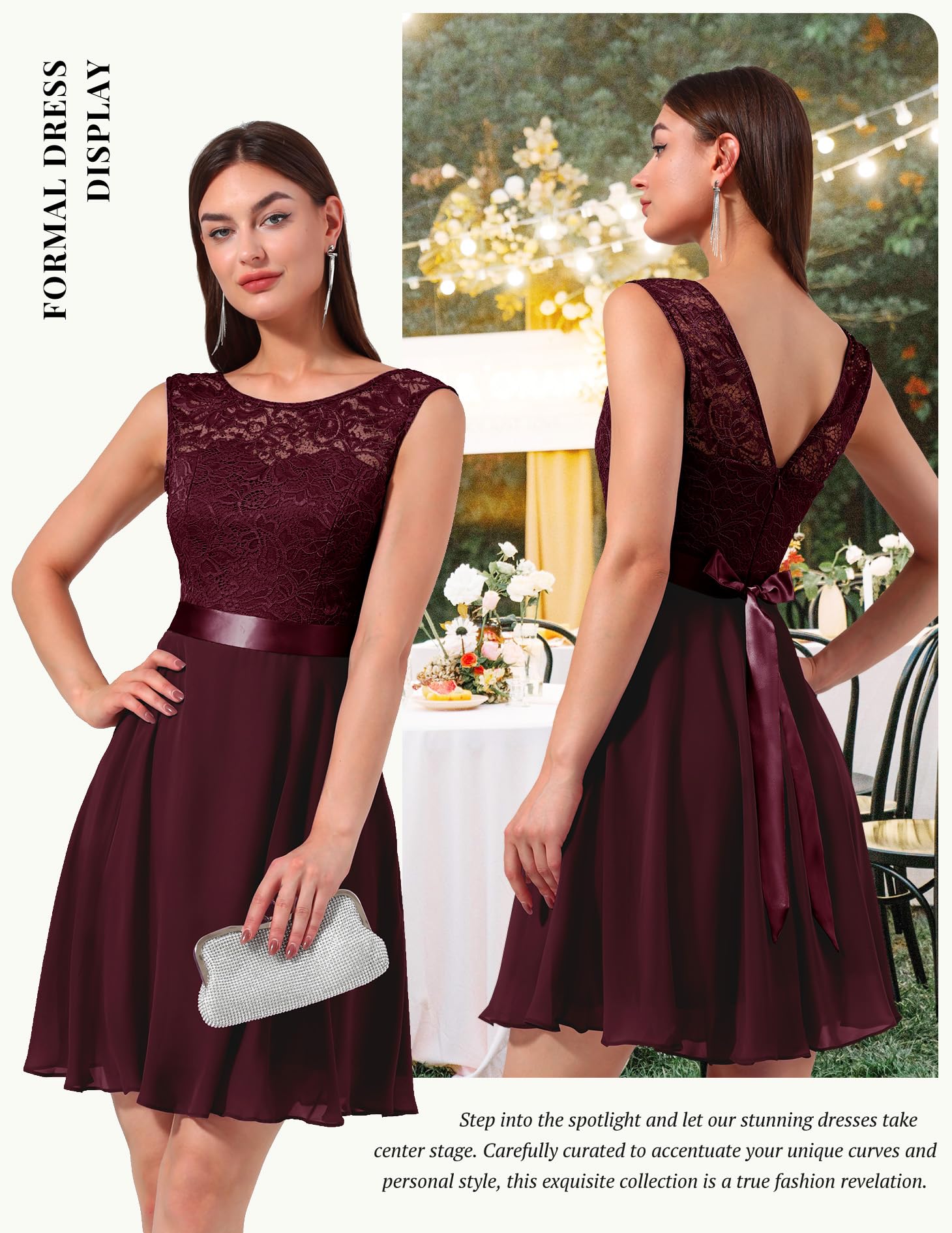 BeryLove Women's Short Prom Dress Lace Wedding Guest Cocktail Party Bridesmaid Formal Dress - Elegant A-Line Mini Dress for Homecoming, Evening Gala & Special Occasions