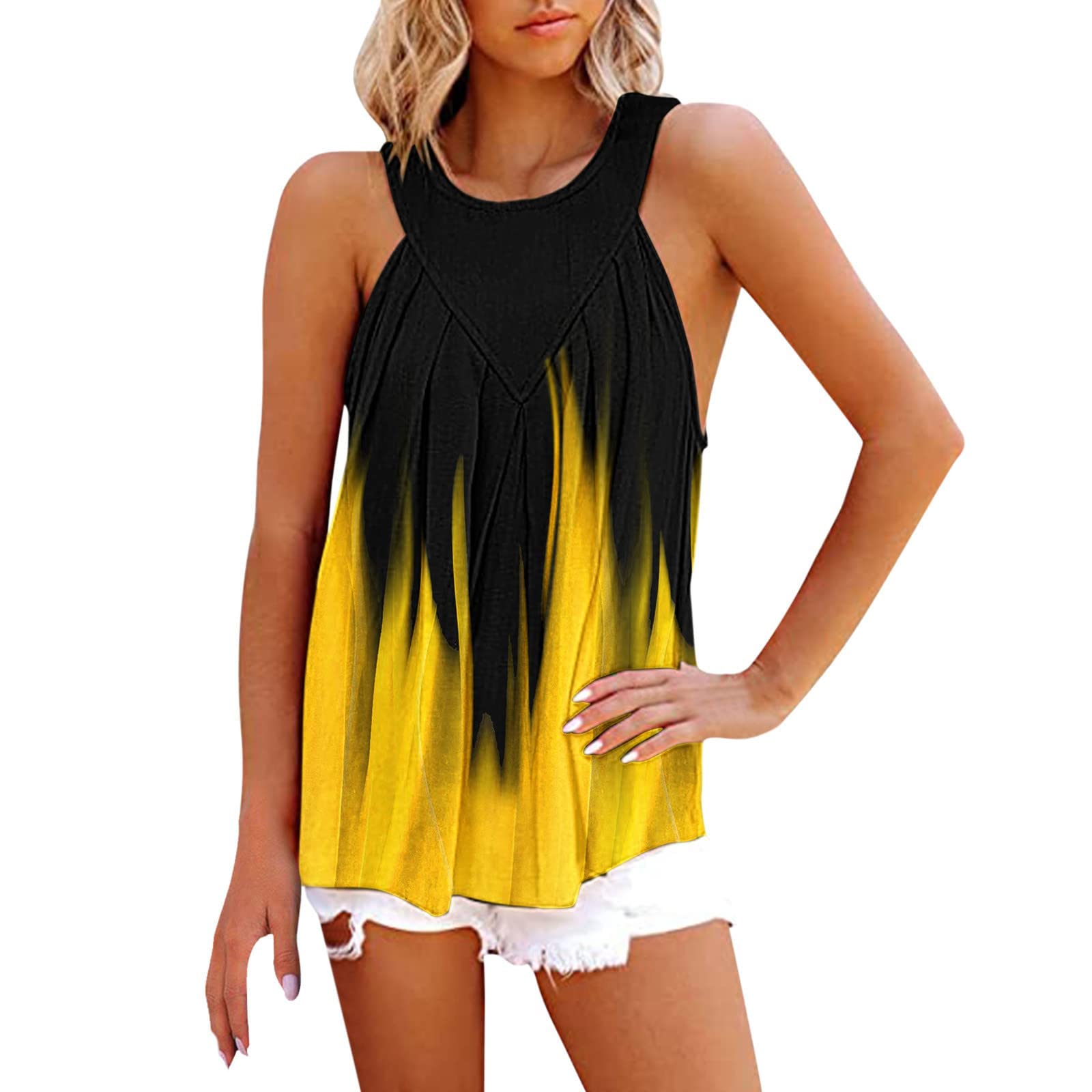 Women's Summer Halter Tank Tops - Casual Sleeveless Cami Shirts, Loose Flowy Cute Tunic with Pleated Details | Lightweight Breathable Fabric for Beach, Vacation & Everyday Wear