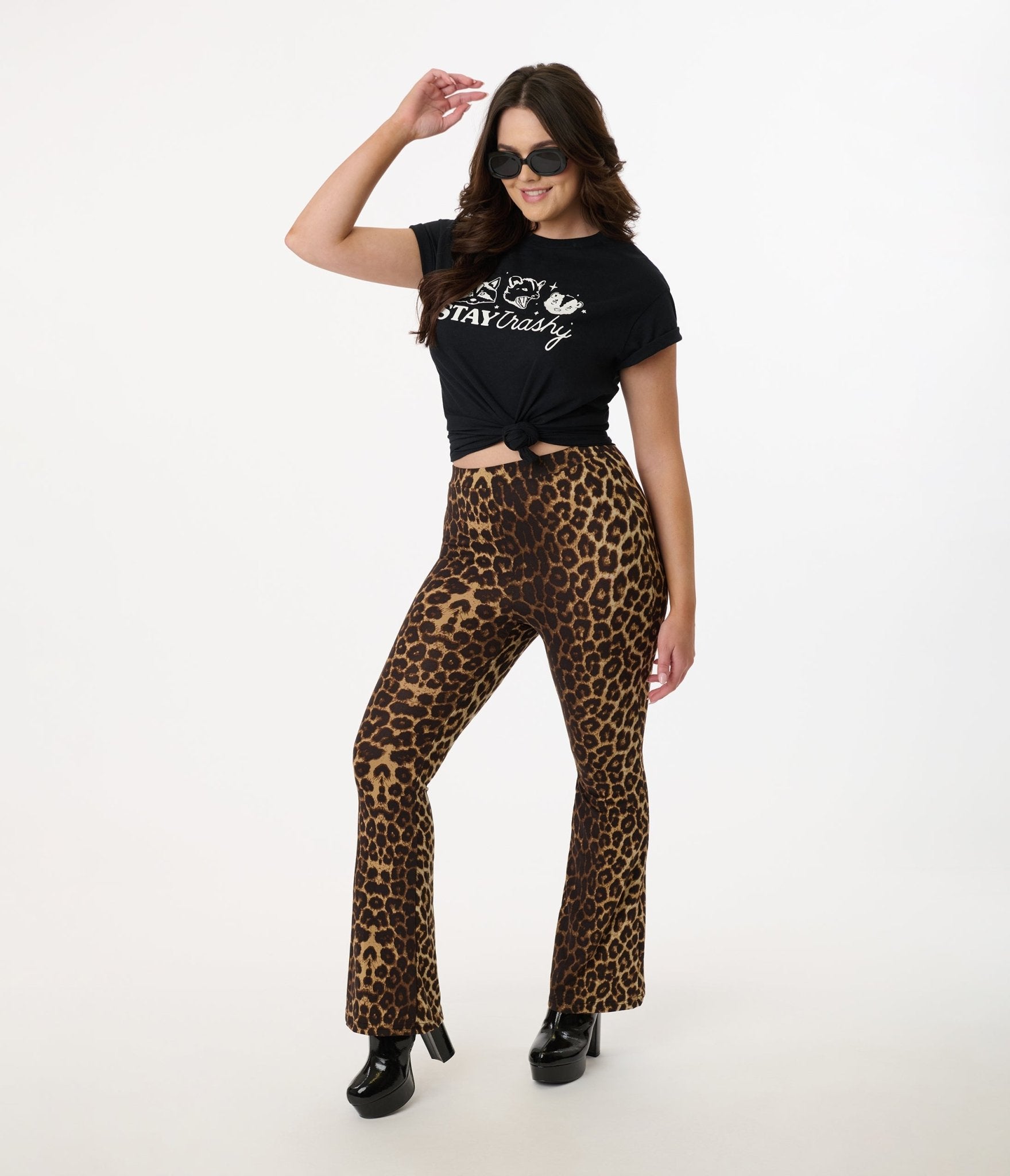 Vintage 1970s Leopard Print Bell Bottom Pants - Retro High Waisted Flared Jeans for Women | 70s Disco Party, Halloween Costume & Hippie Fashion Outfit