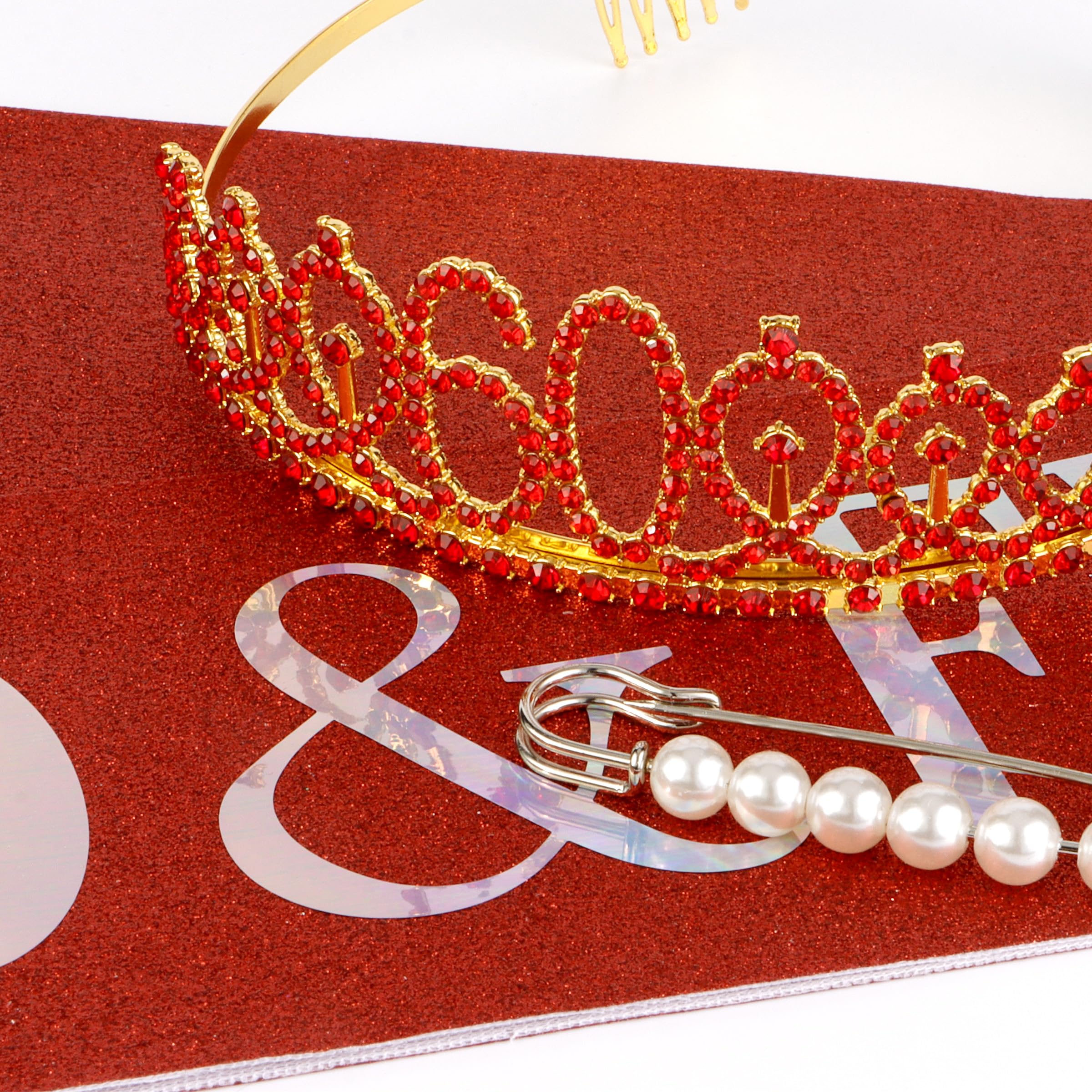 60th Birthday Sash & Tiara Set - Sparkling Red Birthday Crown for Women - 60th Birthday Party Decorations - Perfect for Milestone Celebrations, Birthday Photos & Special Occasions