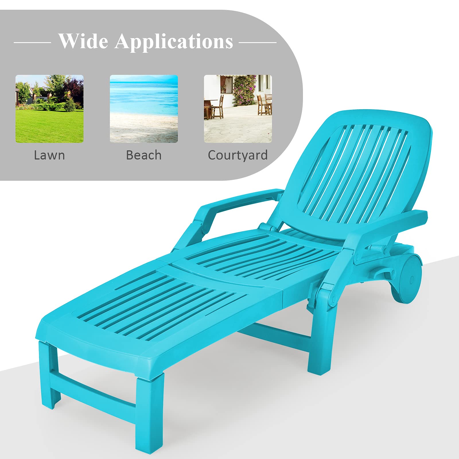 Giantex Adjustable Chaise Lounge Chair - 6-Position Recliner with Wheels, Foldable Outdoor Sun Lounger for Patio, Poolside & Garden - Turquoise - Perfect for Relaxing by the Pool, Sunbathing or Backyard Lounging