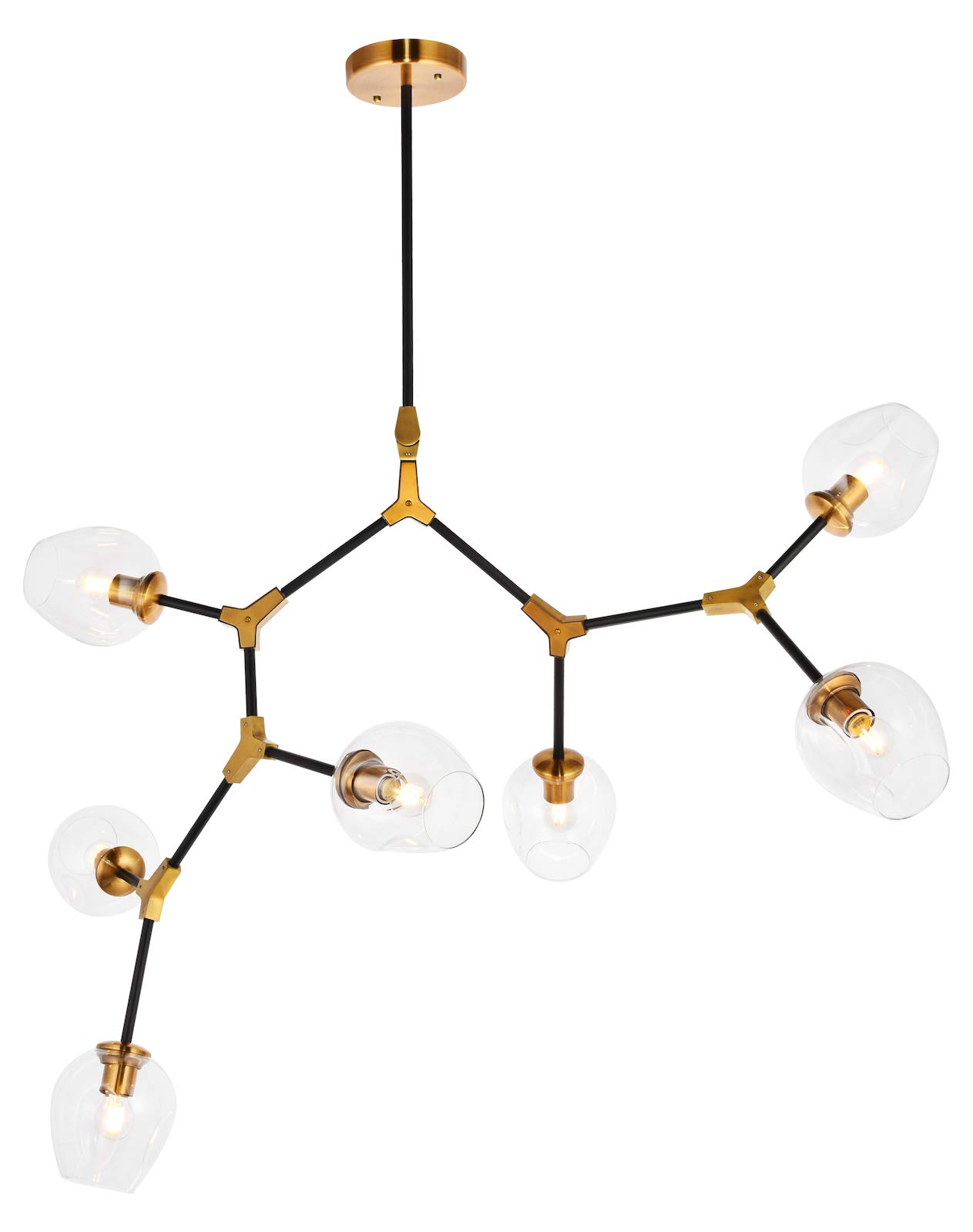 7-Light Antique Brass & Flat Black Pendant Lighting Fixture - Vintage Industrial Chandelier for Dining Room, Kitchen Island & Entryway