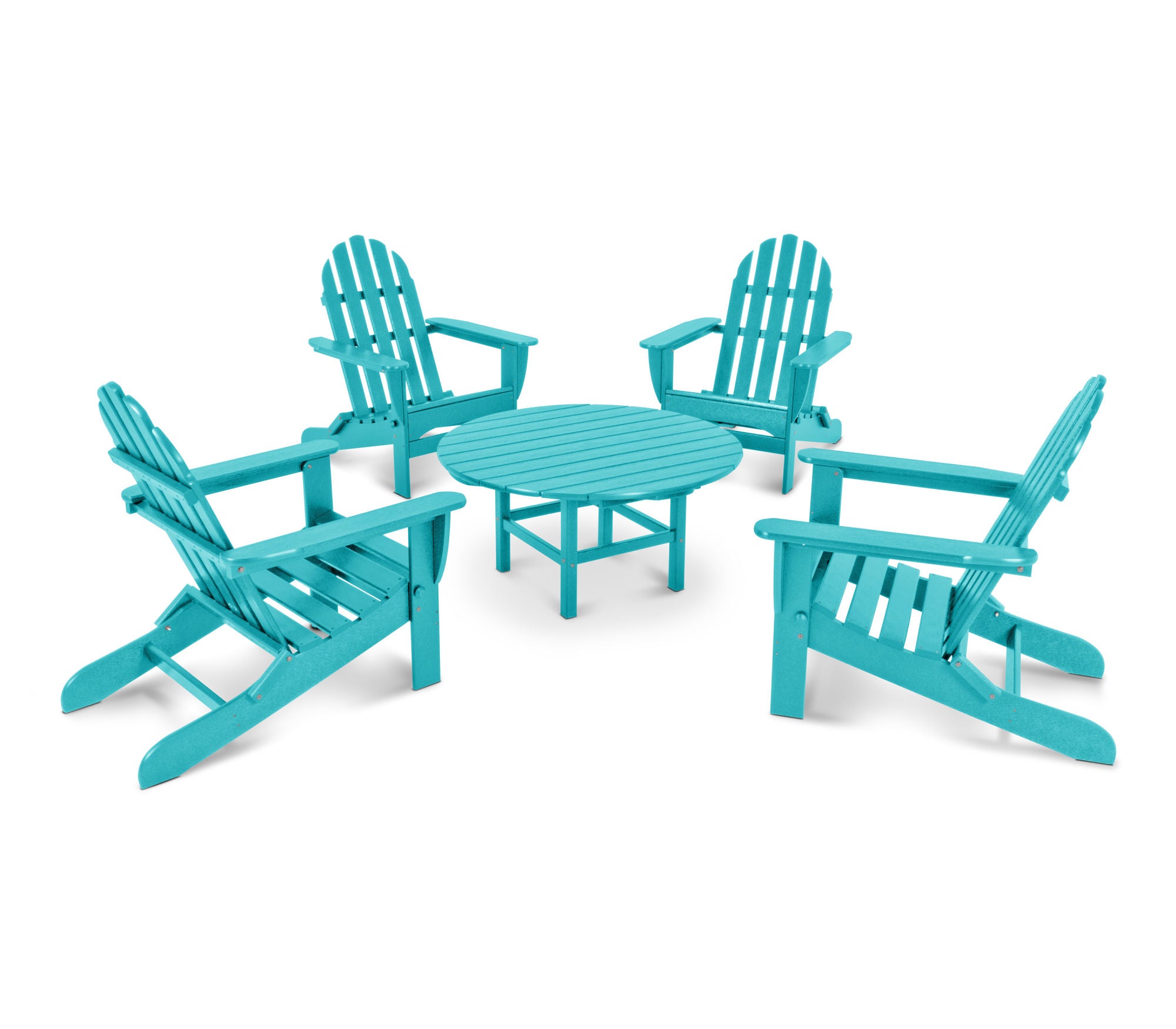 POLYWOOD Classic Folding Adirondack 5-Piece Outdoor Patio Conversation Set - Perfect for Backyard, Poolside, and Garden Relaxation