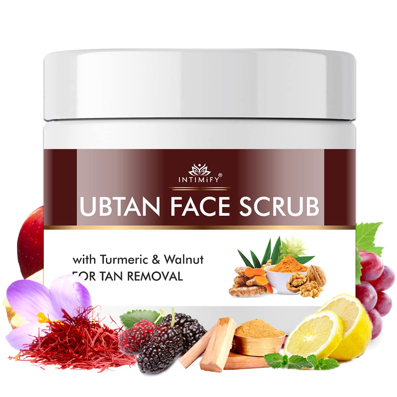INTIMIFY Ubtan Face Scrub for Women - Walnut & Turmeric Exfoliator for Glowing Skin, Brightening, Tan Removal - Treats Oily & Dry Skin (100ml) - Perfect for Daily Skincare Routine & Bridal Prep