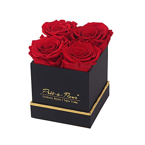 Luxury Long Lasting Preserved Roses in Elegant Black Gift Box - 4 Inch Scarlet Red Eternal Flowers for Anniversary, Valentine's Day & Home Decor