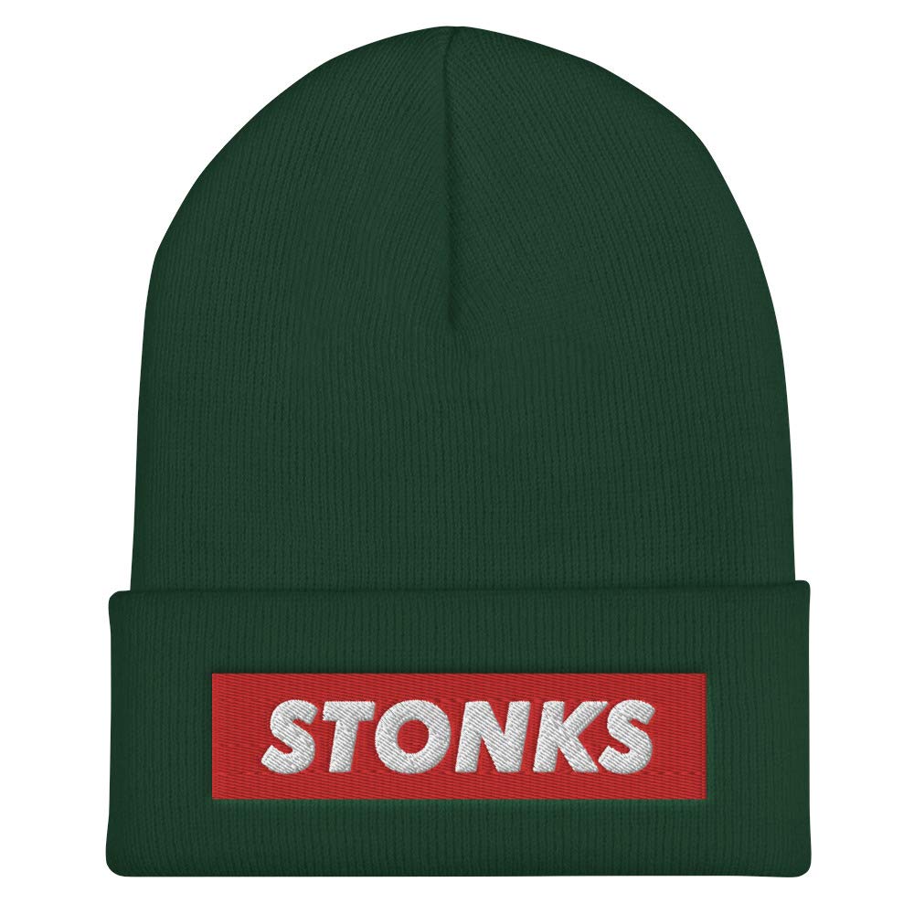 Hogue WS LLC Stonks Hat - Embroidered Cuffed Beanie for WallStreetBets & Gamestonk Meme Fans - Perfect for Stock Trading Enthusiasts & Meme Lovers