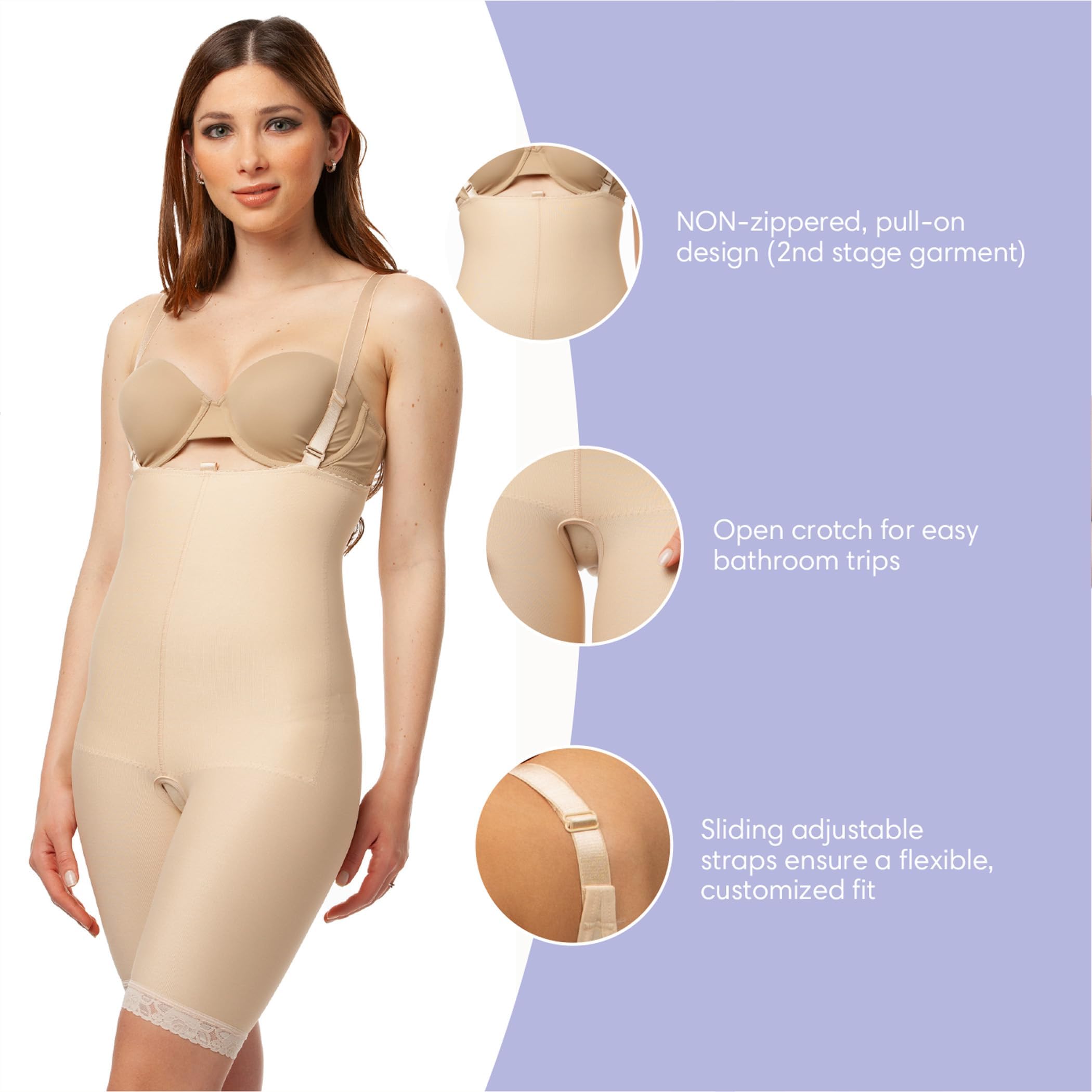 Isavela 2nd Stage Mid-Thigh Compression Bodysuit - Tummy Control Shapewear for Post Surgery, Lipo, BBL & Postpartum Recovery - Slimming Body Shaper for Everyday Wear & Special Occasions