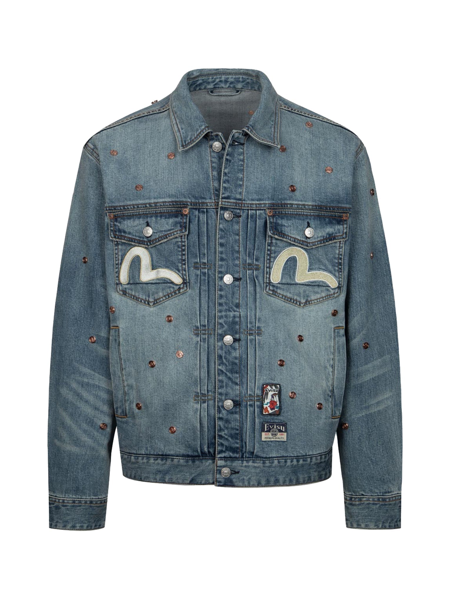Stylish Allover Rivets & Seagull Applique Relaxed Fit Denim Jacket for Women - Perfect for Casual Outings, Streetwear Fashion, and Layering