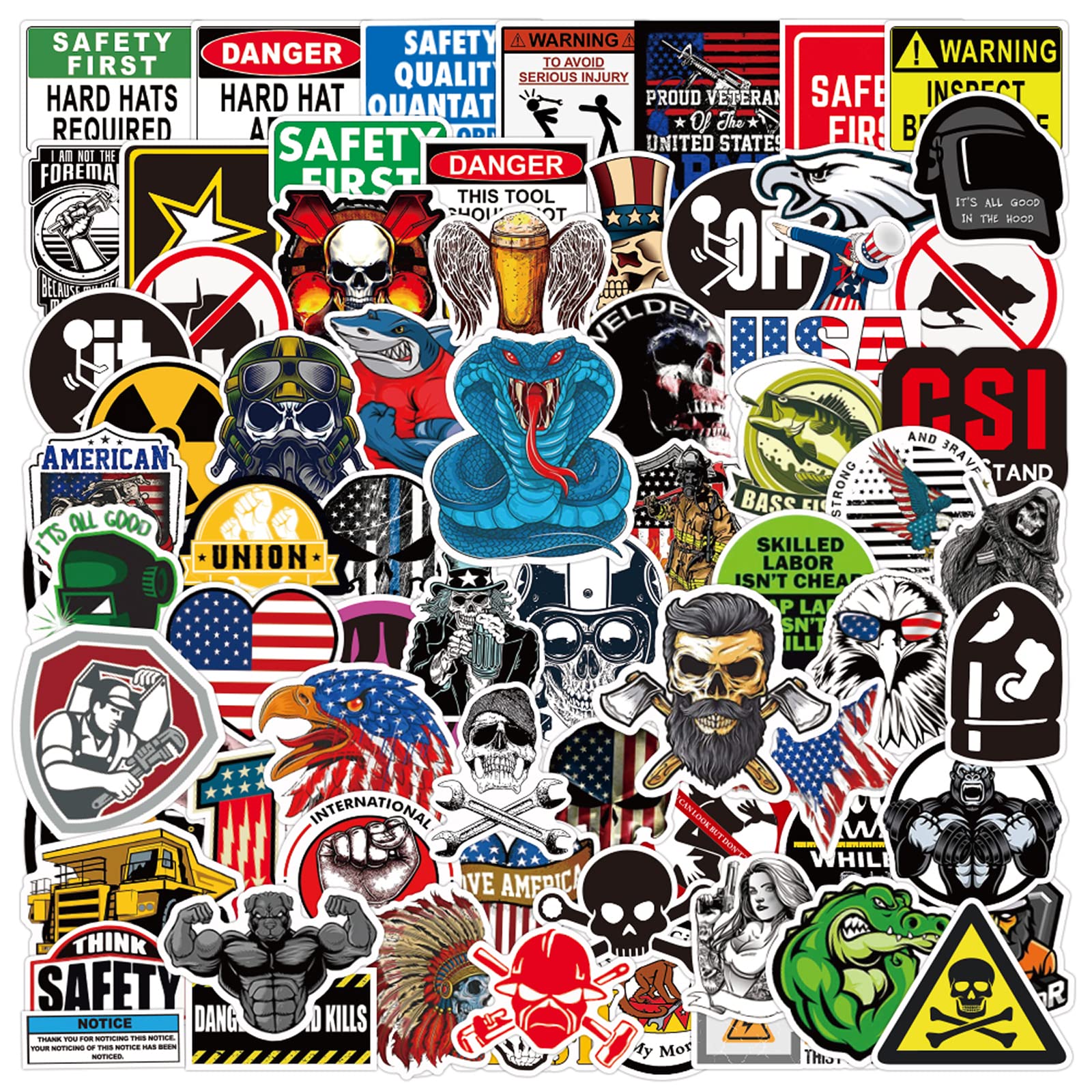 100Pcs Funny Hard Hat Stickers - Waterproof Vinyl Decals for Toolbox, Helmet & Hardhat - Perfect for Welders, Union Workers & Military Personnel - Great for Job Sites, Construction & Industrial Use