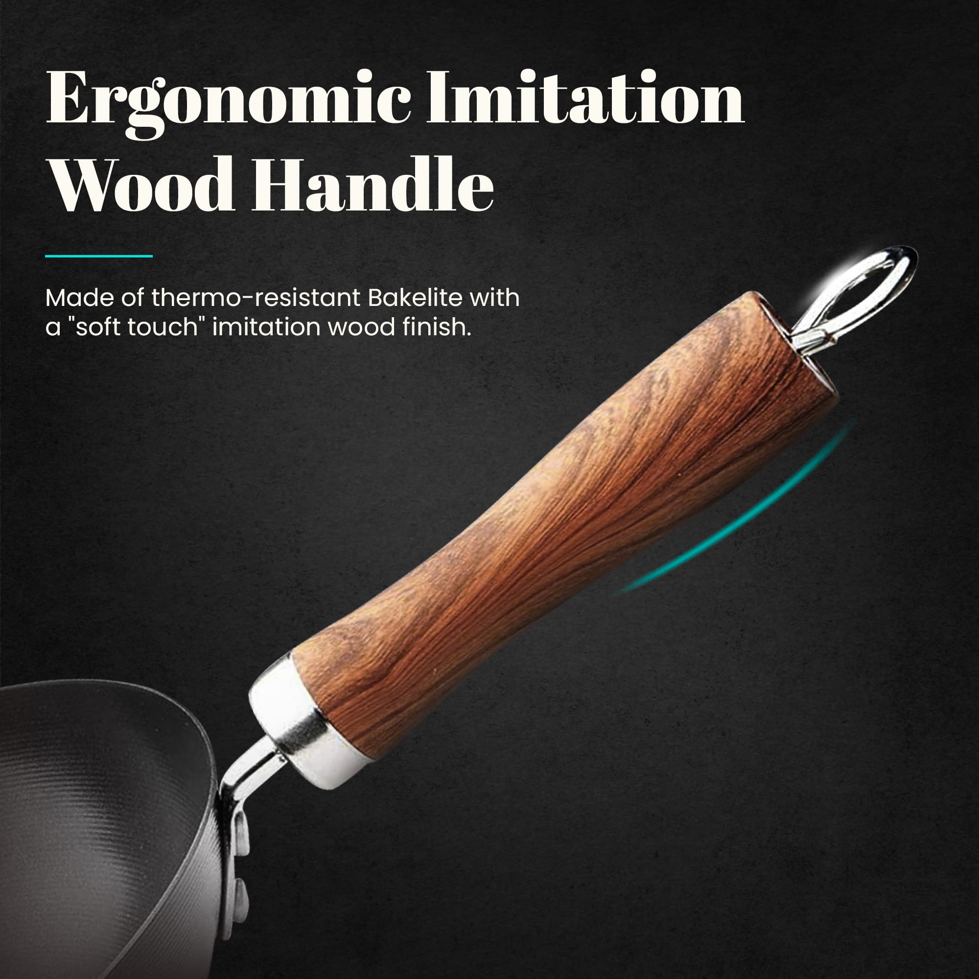 WECOOK! 20cm Carbon Steel Induction Wok Pan - Titanium Nonstick QUANTANIUM Eco-Friendly 3-Layer PFOA-Free Coating, Wood-Like Handle, Compatible with Glass Ceramic, Gas, Dishwasher Safe - Perfect for Stir-Frying, Sautéing & Asian Cooking
