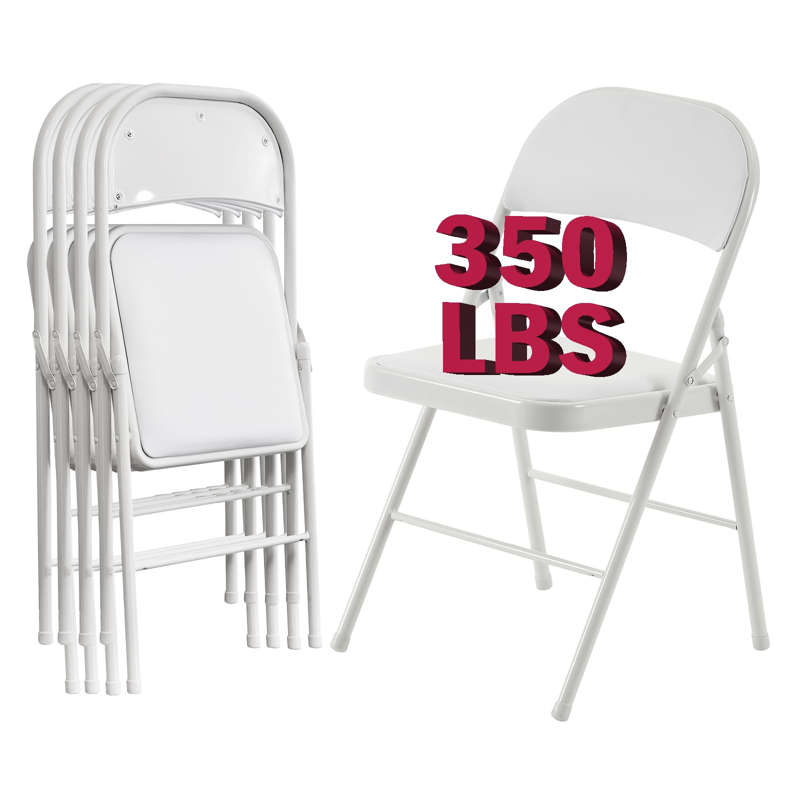 4 Pack White Folding Chairs with Padded Seat & Back Cushion - Heavy Duty Steel Frame, Portable & Stackable - Perfect for Weddings, Parties, Offices, and Indoor/Outdoor Events
