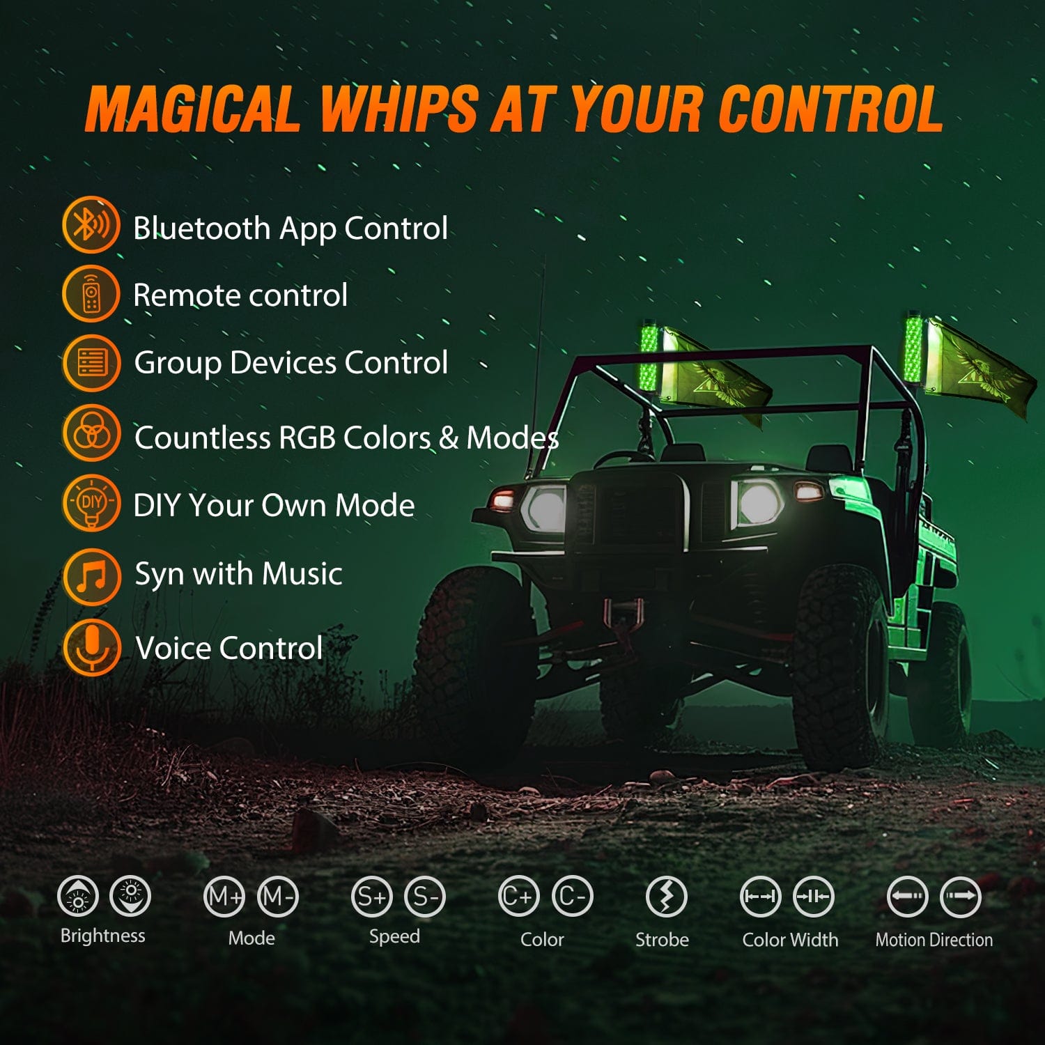 1Pc 2FT Spiral Antenna Bluetooth Remote App Controlled LED Fat Whip Light - Perfect for Car, Truck, Motorcycle & Off-Road Vehicle Decoration