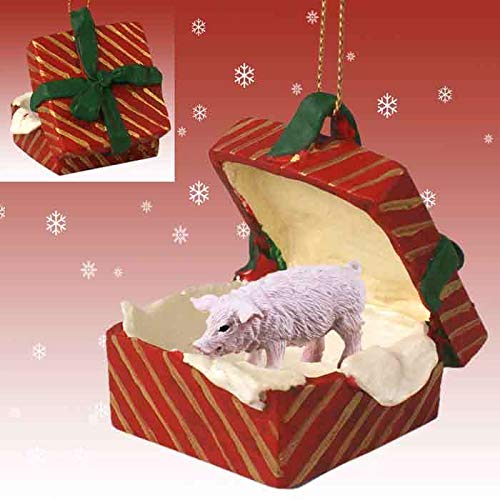 Pink Pig Red Gift Box Christmas Ornament - Festive Holiday Decor for Tree, Home & Party | Perfect for Xmas Gifts, Stocking Stuffers & Winter Celebrations