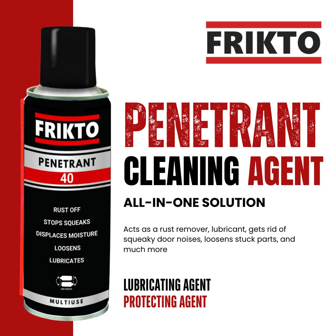 Frikto Penetrant 40 Multi-Purpose 360° Spray Lubricant - Rust Remover, Degreaser & Cleaner for Home, Auto & Industrial Use (170g/6oz) - Perfect for Loosen Rusty Bolts, Lubricate Hinges & Clean Tools