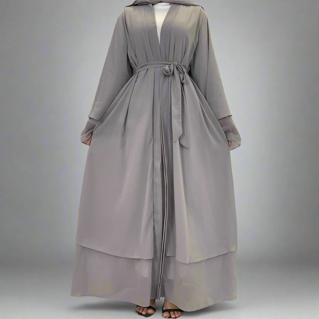 Elegant Dubai Solid Color Chiffon Muslim Abaya Dress - Lightweight Open Front Cardigan for Women | Perfect for Prayer, Mosque, and Special Occasions