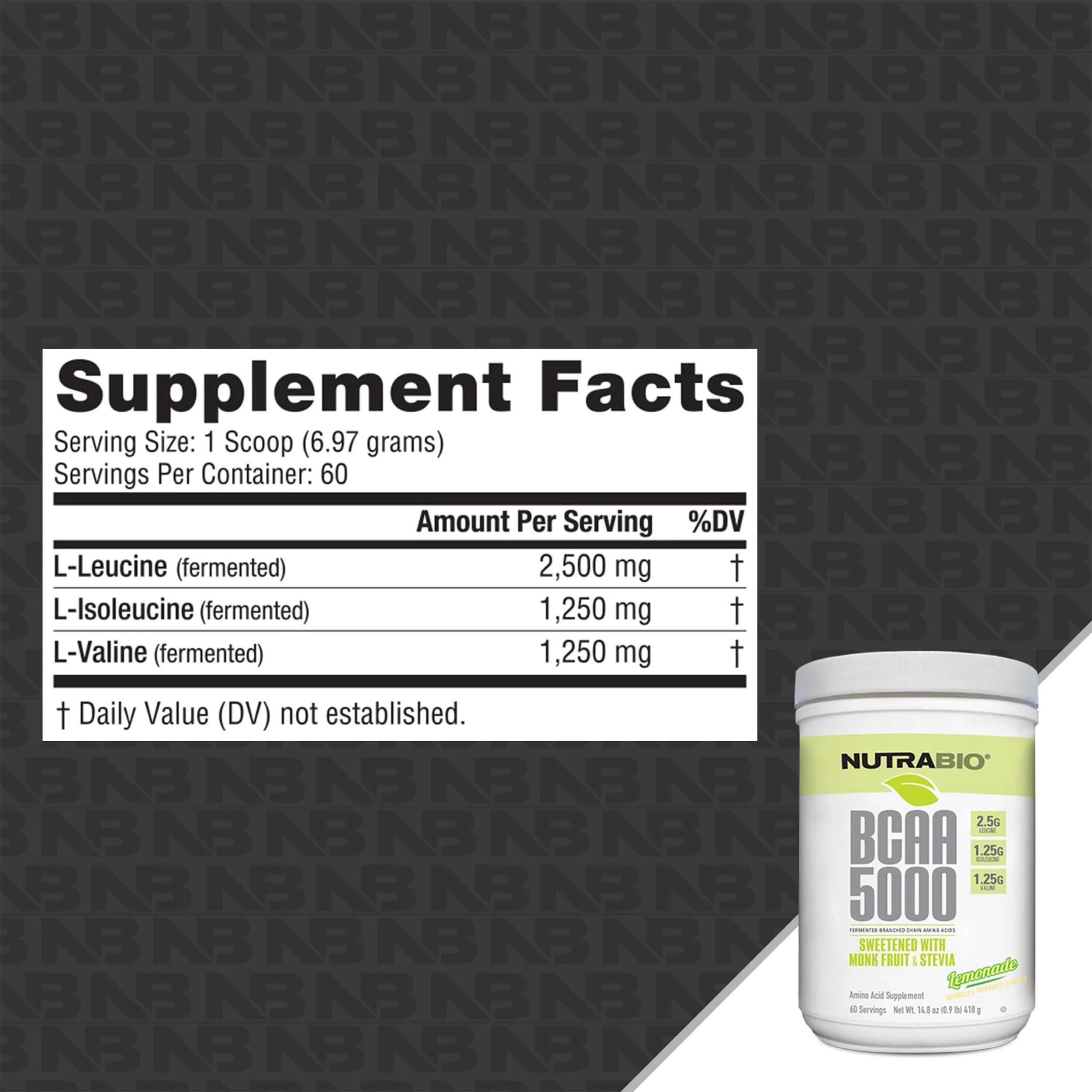 NutraBio BCAA 5000 Powder - Fermented Branched Chain Amino Acids for Muscle Growth & Recovery - Vegan, Gluten Free Supplement with Natural Flavors - Lemonade Flavor (60 Servings) | Pre-Workout & Post-Workout Drink for Athletes & Fitness Enthusiasts