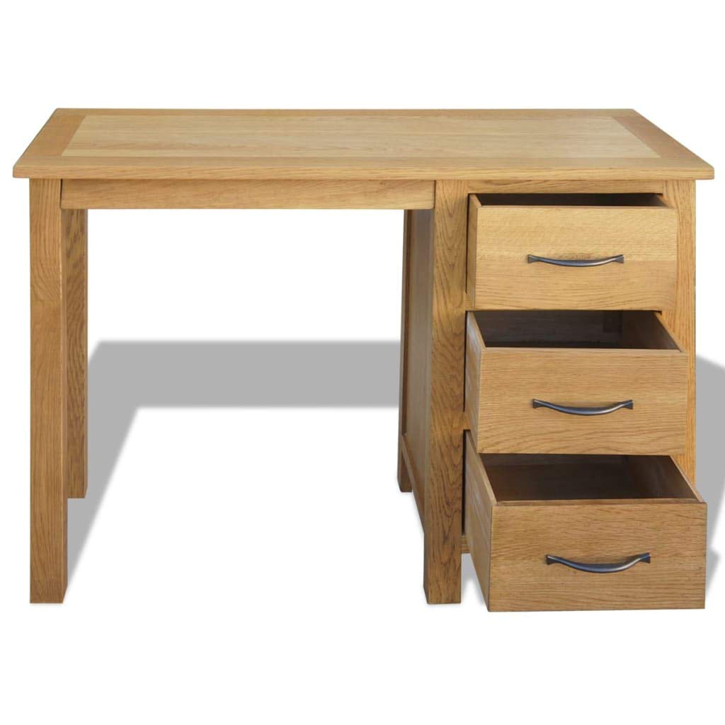 Solid Oak Wood Writing Desk with 3 Drawers - 41.7