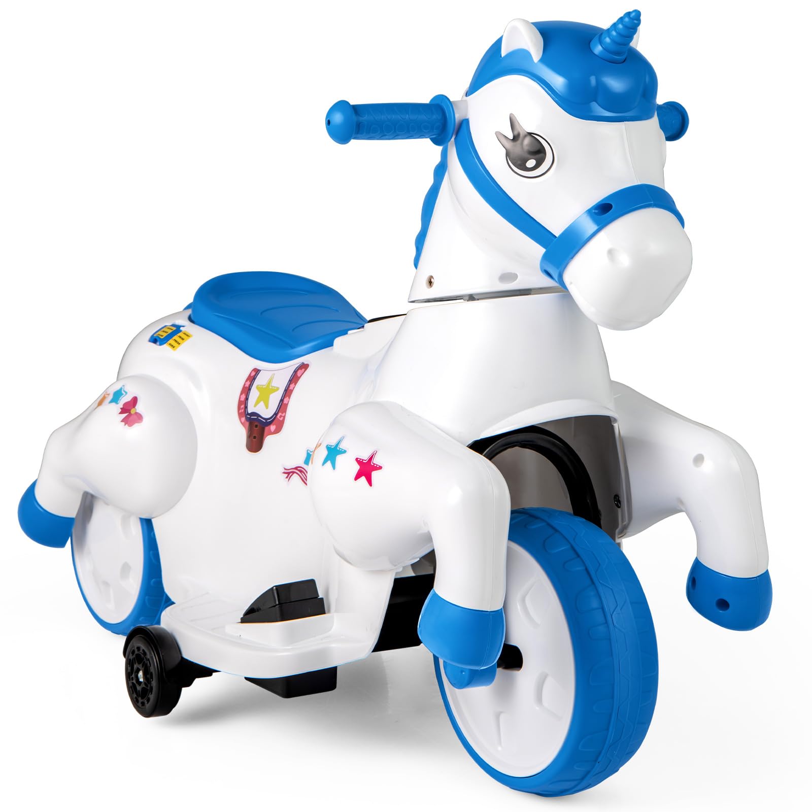 HONEY JOY 12V Unicorn Ride-On Toy for Kids - 3-Wheel Battery Powered Electric Pony Car with Training Wheels, Music & Up/Down Motion - Perfect Birthday Gift for Boys & Girls (Blue) - Great for Indoor Play, Backyard Fun & Preschool Learning Activities
