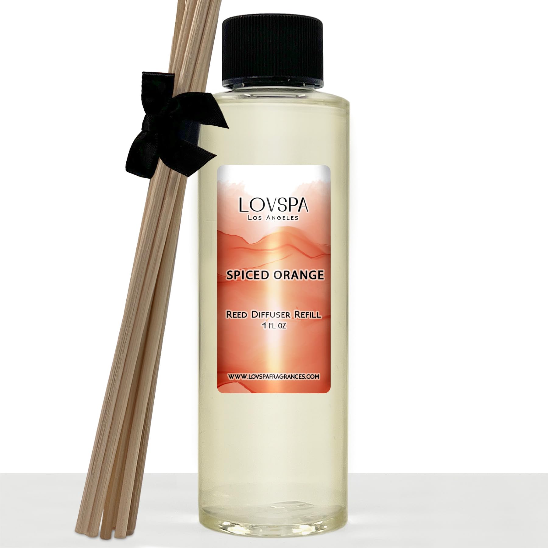 LOVSPA Spiced Orange Reed Diffuser Oil Refill with Replacement Reed Sticks - 4oz Cinnamon & Orange Scented Air Freshener for Home, Office, Bathroom | Made in USA | Long-Lasting Aromatherapy Oil for Relaxation & Stress Relief