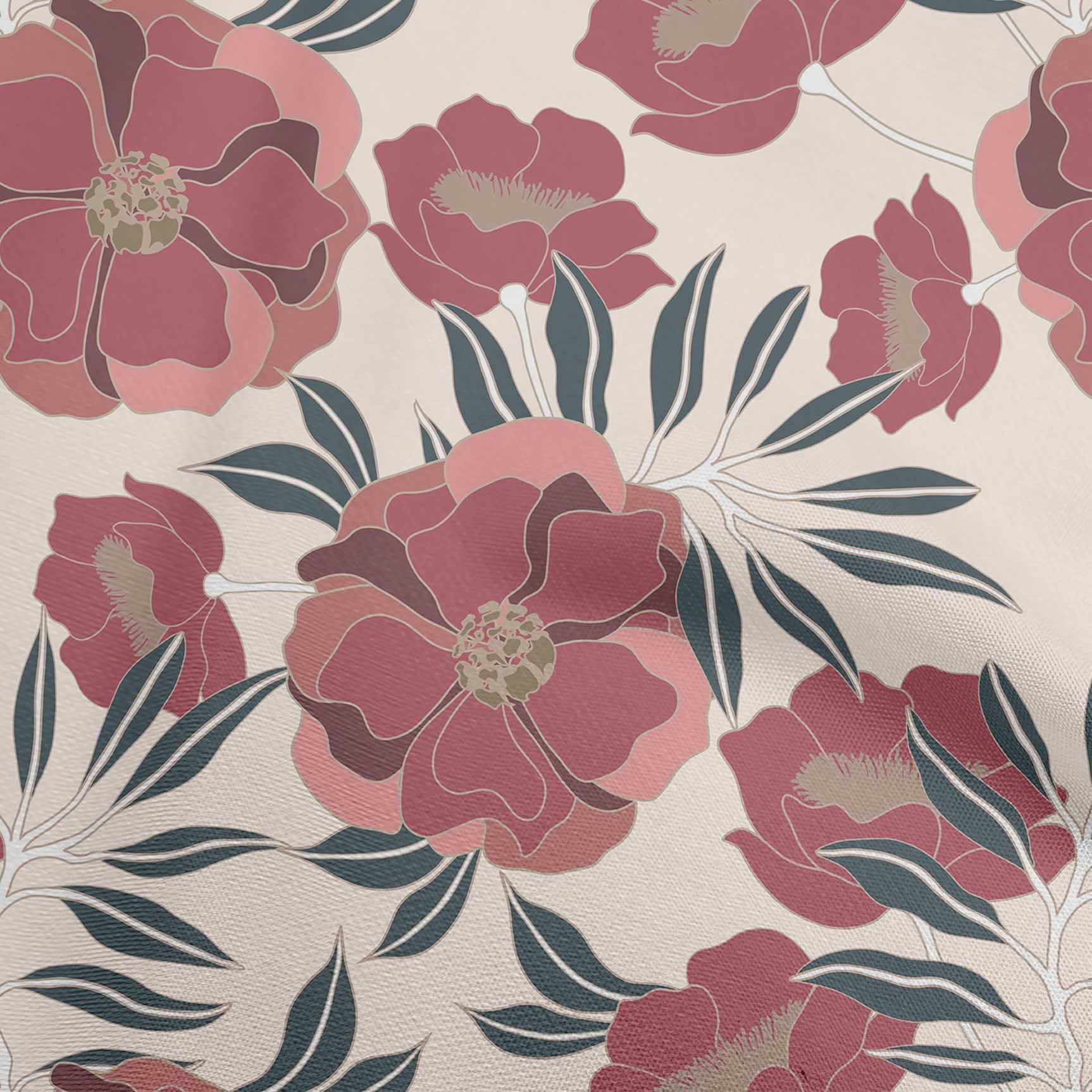 oneOone Cotton Cambric Red Floral Retro Fabric - 42 Inch Wide Printed DIY Sewing Material for Clothing, Dresses, Quilts & Home Decor | Premium Quality by The Yard