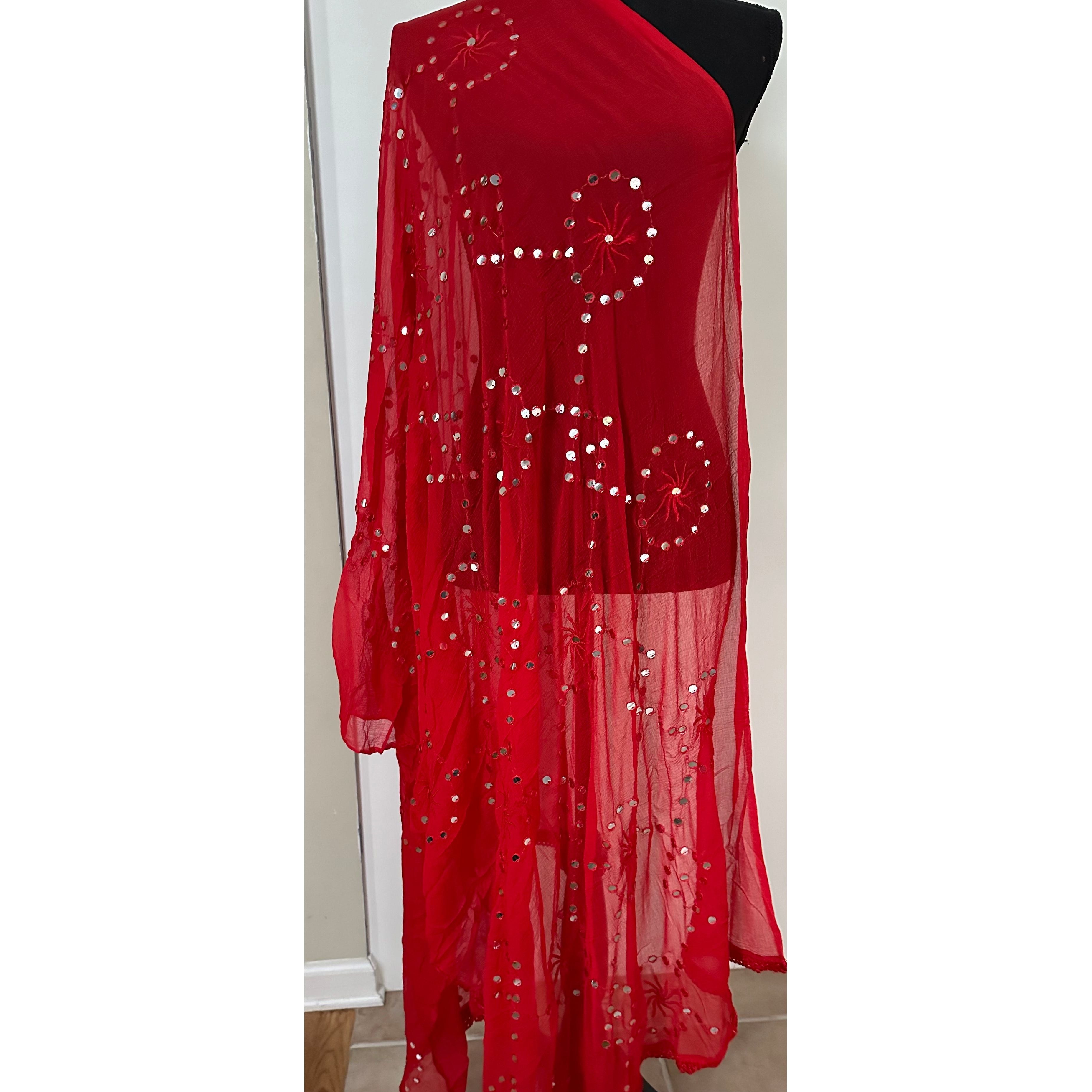 Elegant Red Dupatta with Mirror Embroidery - Perfect for Weddings, Festivals & Cultural Events