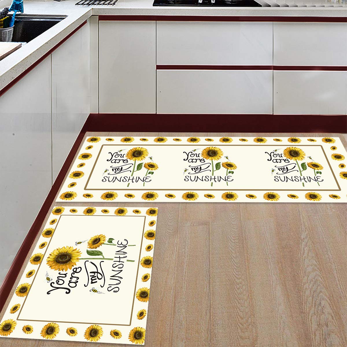 Anti-Fatigue Kitchen Floor Mats 2-Pack - Non-Slip Waterproof for Standing Comfort | Sunflower Design