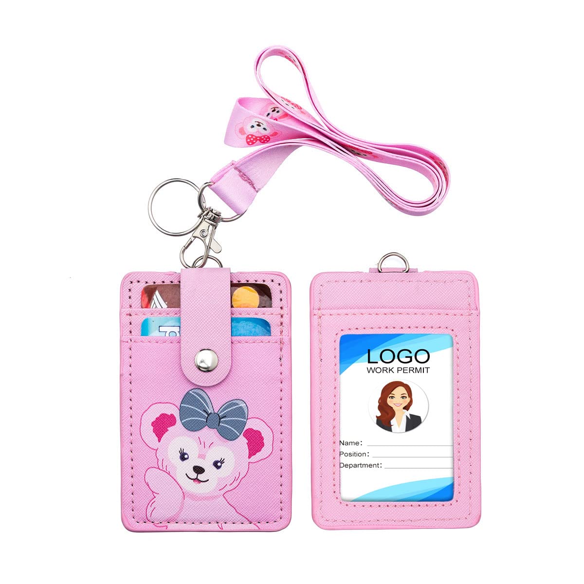 Cute Bear ID Lanyard with Keychain - for Students & Work Badges