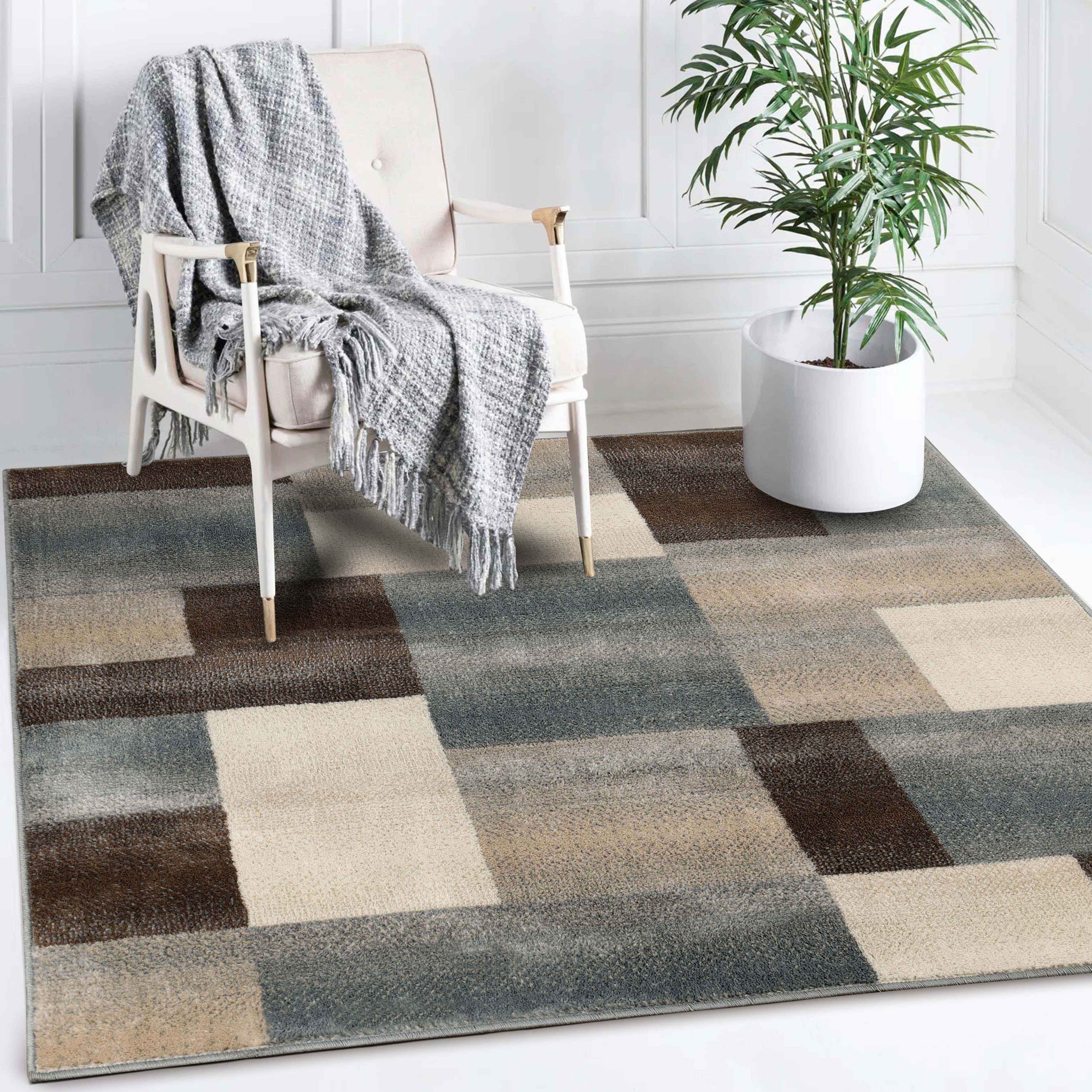 Clifton Modern Geometric Patchwork Area Rug or Runner Rug - Stylish Home Decor for Living Room, Bedroom & Office - Soft & Durable Floor Covering