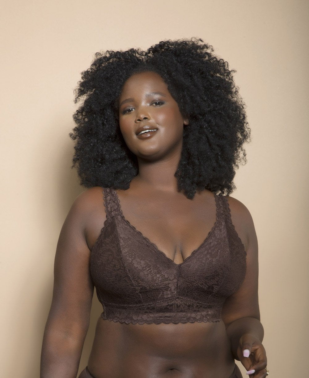 Parfait Adriana Wire Free Lace Bralette in Deep Nude - Comfortable Wireless Bra for Everyday Wear, Yoga & Lounge