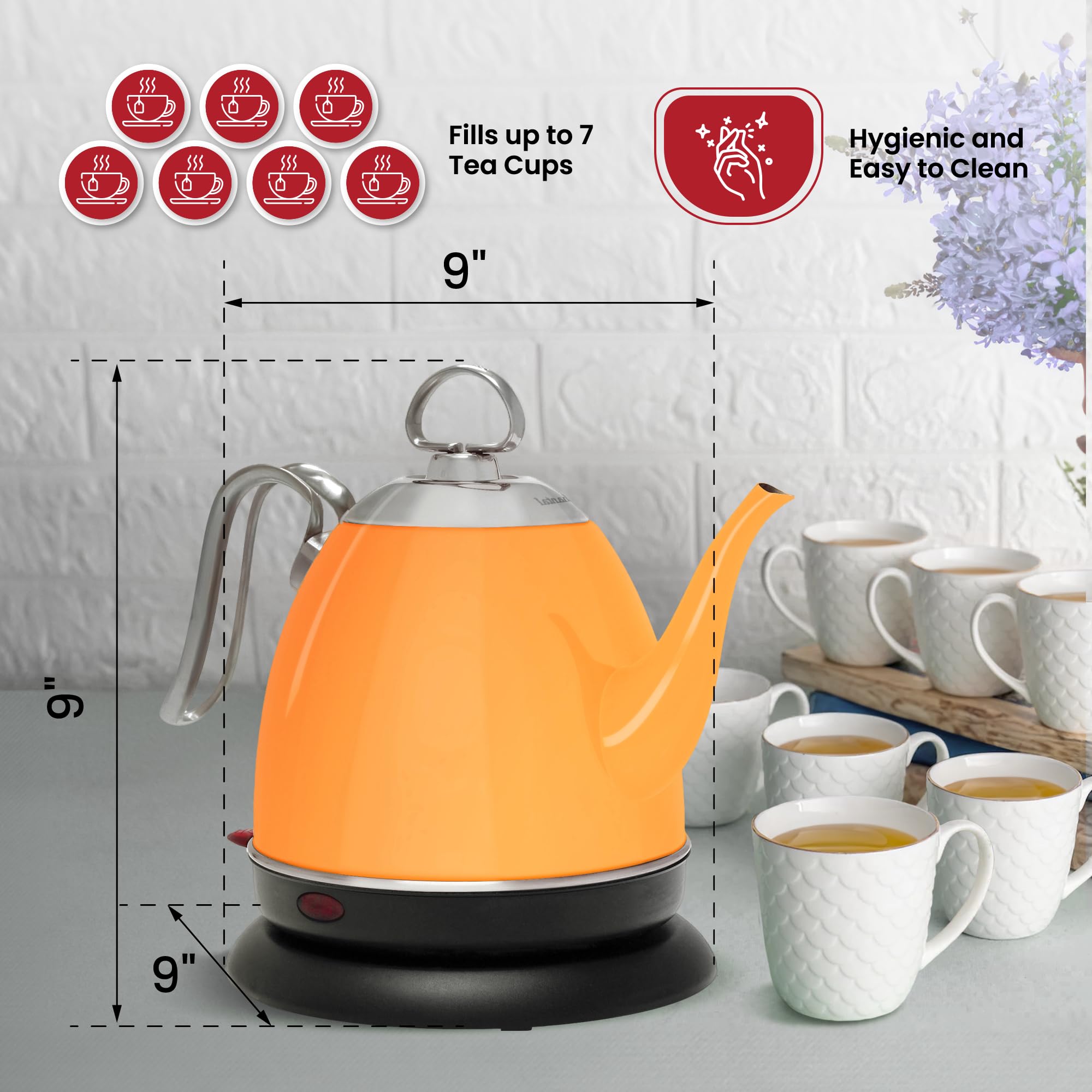 Chantal Mia Electric Kettle - 32 oz Stainless Steel Water Boiler with Auto Shut-Off - Fast Heating & Quiet Operation - Perfect for Tea, Coffee & Office Use (Marigold)