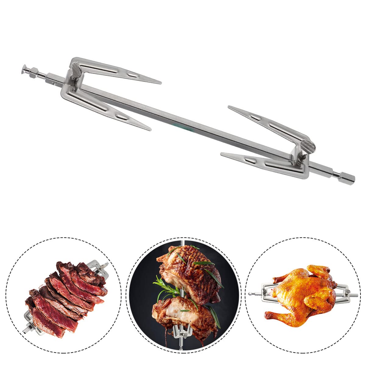 Stainless Steel Air Fryer Fork Set - Durable Rotisserie Spit Rod & BBQ Forks for Chicken, Meat - Perfect Kitchen & Camping Accessories - Ideal for Air Fryer, Grill, and Outdoor Cooking