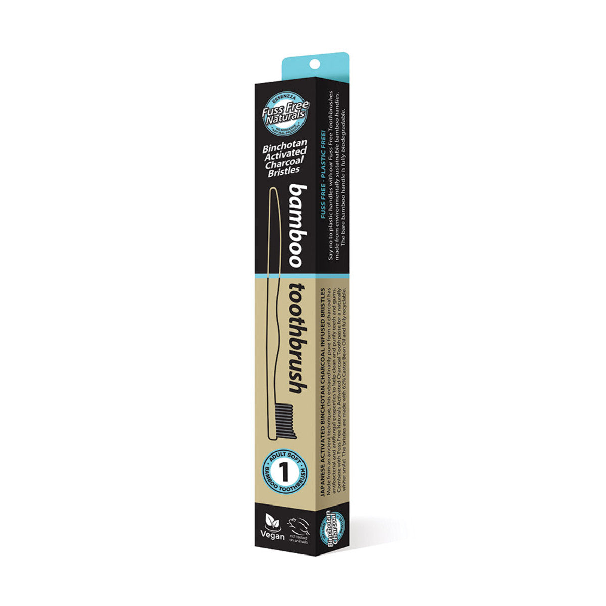 Essenzza Bamboo Charcoal Toothbrush - Eco-Friendly Soft Bristles for Sensitive Teeth, Natural & Biodegradable - Perfect for Travel, Home & Sustainable Oral Care