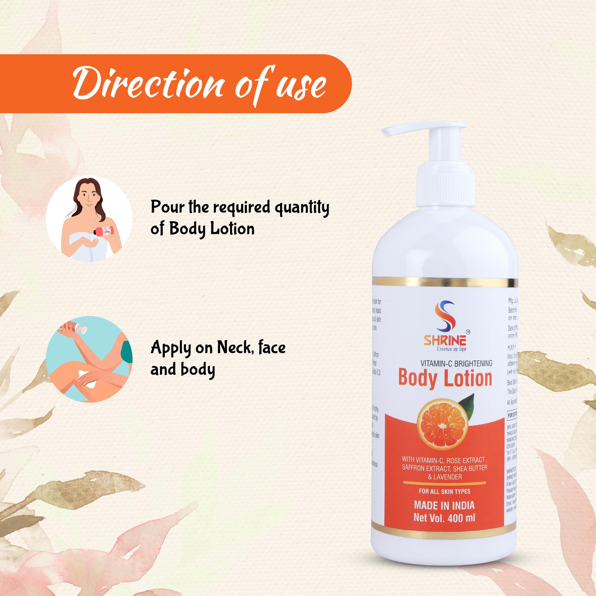 SHRINE Soft Touch Body Lotion with Natural Vitamin C - 48 Hour Moisturizing & Deep Hydration for Dry Skin - 400ml for Women & Men | Perfect for Daily Use, After Shower & Before Bed