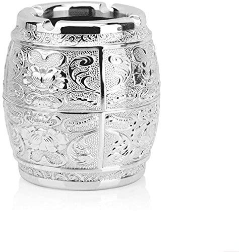 AMBAYZ Zinc Alloy Drum-Shaped Retro Ashtray - 8.8 x 9 cm Silver Metal Cigarette Tray for Restaurant, Bar, Coffee Shop, Hotel, Home & Office - Indoor Outdoor Decorative Smoking Accessory