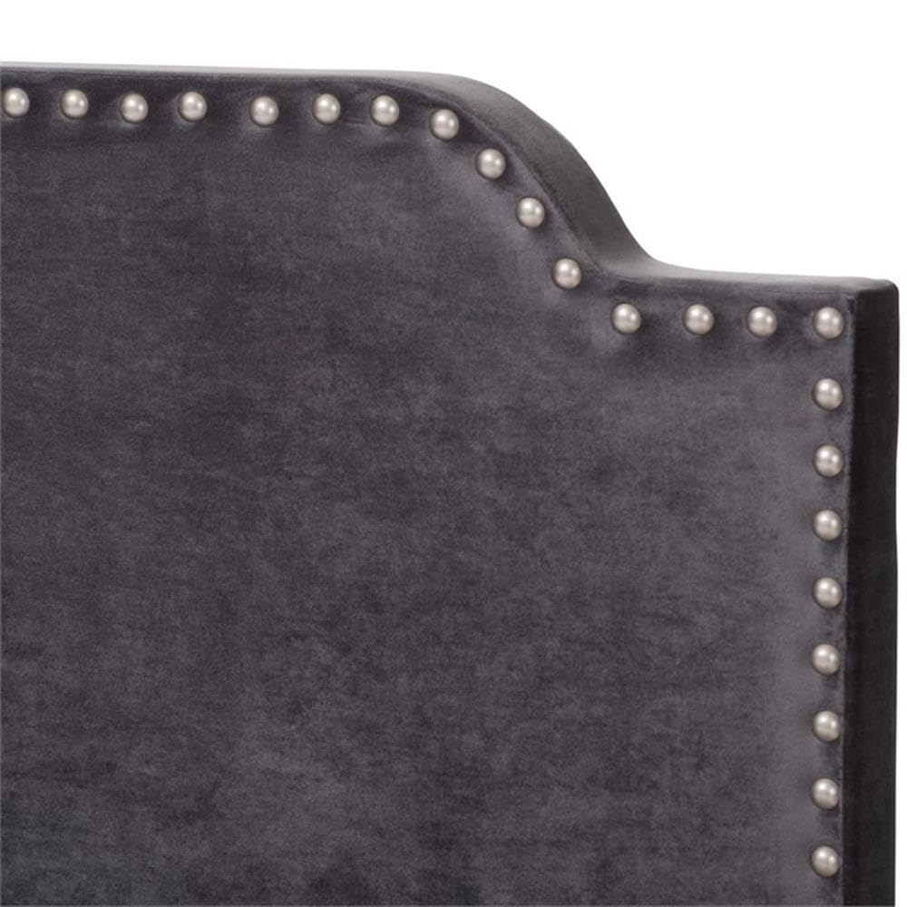 BOWERY HILL Velvet Nailhead Upholstered King Bed Frame in Grey - Luxurious Upholstered Bed for Master Bedroom, Guest Room & Modern Home Decor