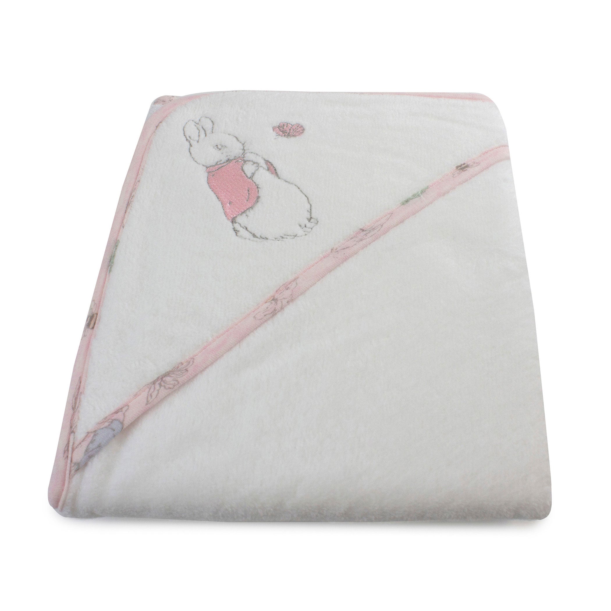 Peter Rabbit 'Hop Little Rabbit' Hooded Towel & Face Washers Set - Soft Baby Bath Towel with Cute Bunny Hood for Newborn & Toddler - Perfect for Bath Time, Baby Shower Gift & Nursery Essentials (Pink)