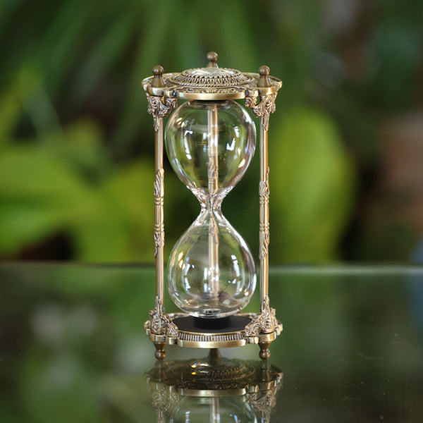 Premium Crystal Brass Hourglass Kit - 30 Minute Sand Timer for Home Office Decor, Meditation & Gift Giving