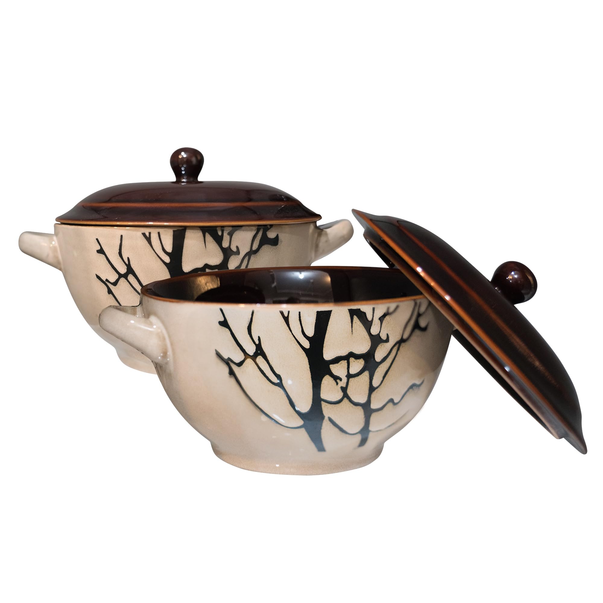 ECODECO 30oz Large Ceramic Soup Bowls with Handles - Oven-Safe Set of 2 with Lids - Perfect for Baking, Serving & Storing Soups, Stews, and Casseroles