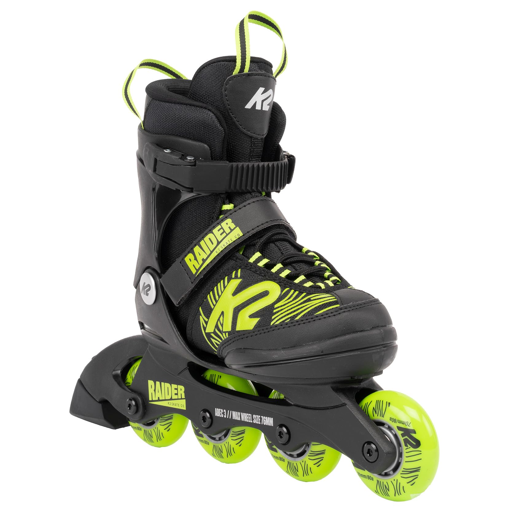 K2 Raider Black-Lime Adjustable Inline Skates for Boys | Youth Rollerblades with Comfortable Fit | Perfect for Outdoor Skating, Park Rides & Fitness Training